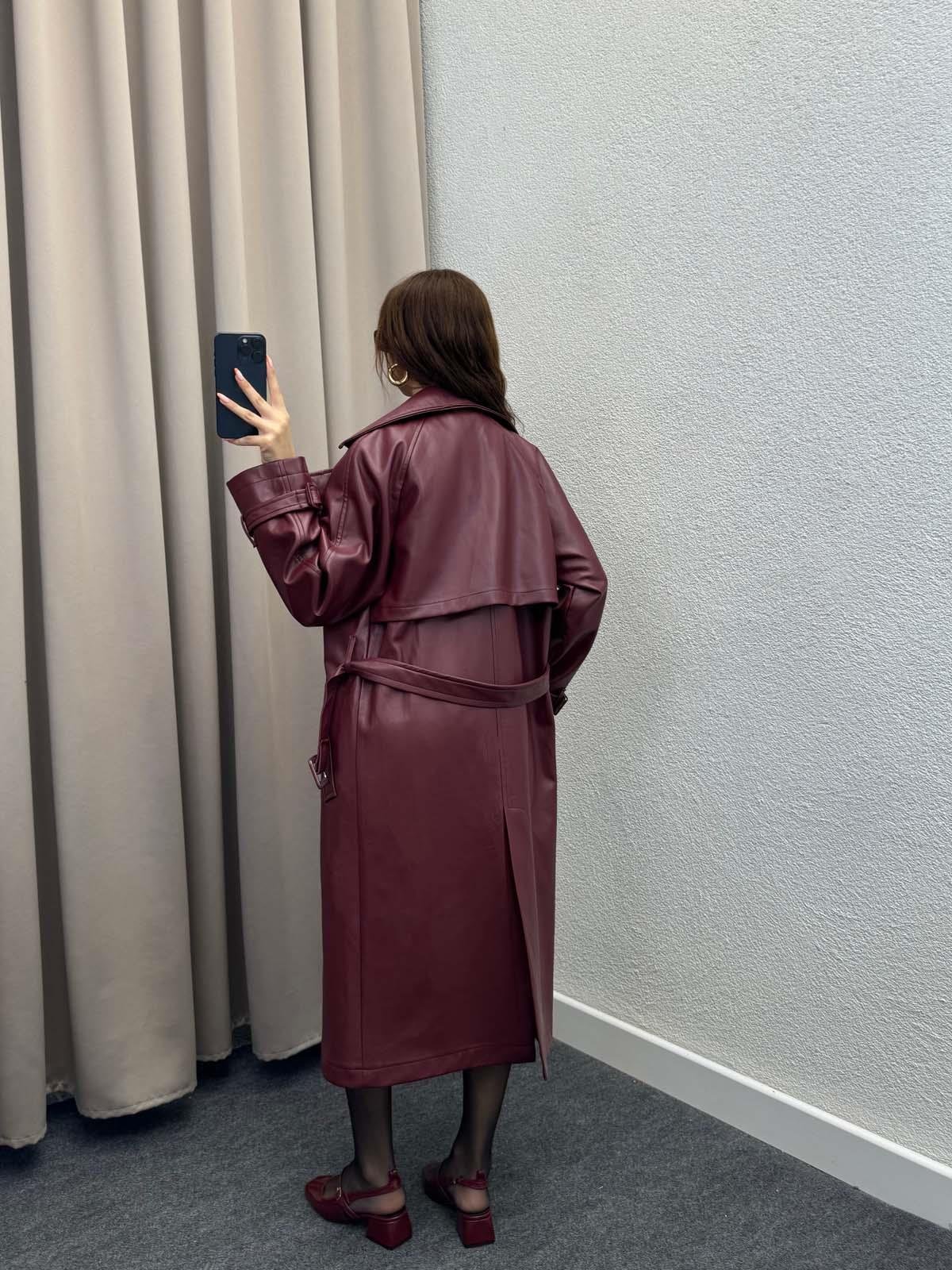 Smith Kırmızı Deri Trençkot