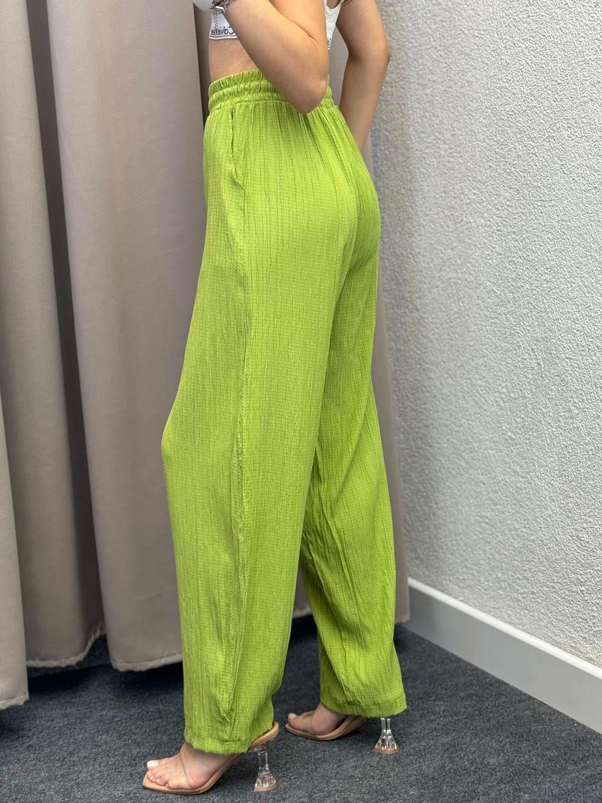 Sucks Gofre Fıstık Yeşili Bağlamalı Pantolon