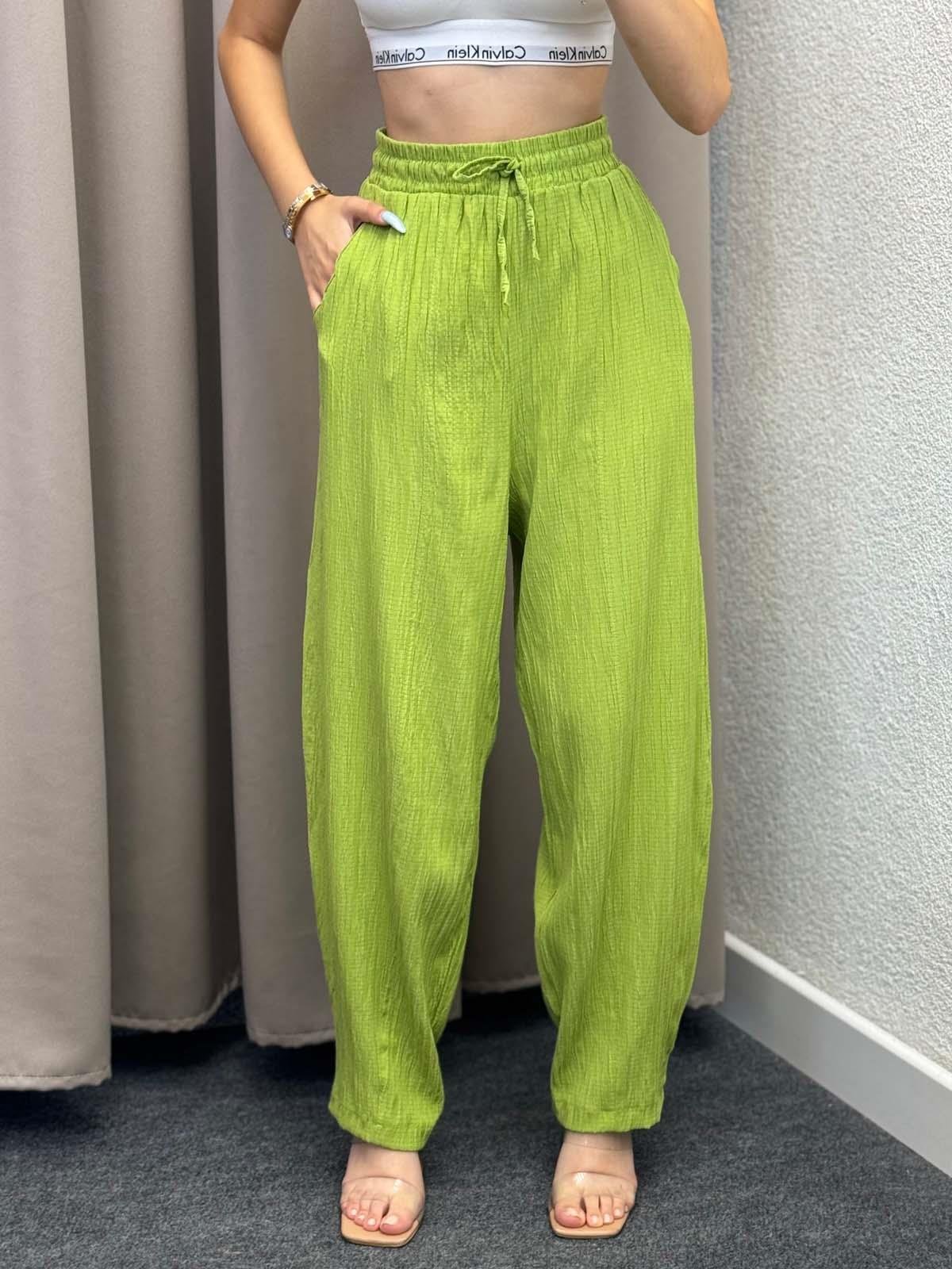 Sucks Gofre Fıstık Yeşili Bağlamalı Pantolon