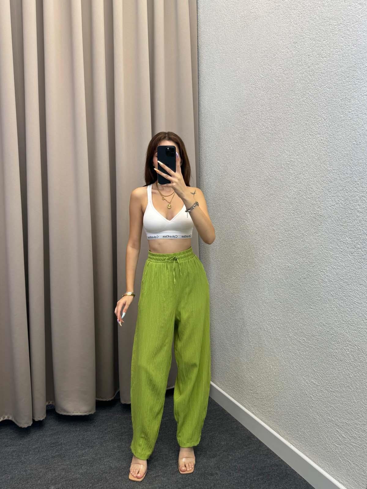 Sucks Gofre Fıstık Yeşili Bağlamalı Pantolon