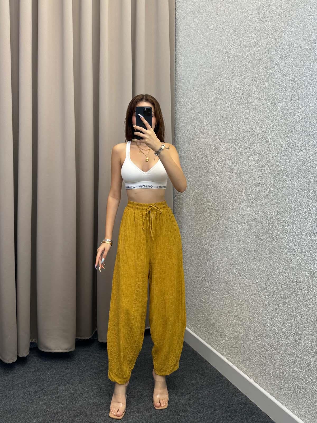 Sucks Gofre Hardal Bağlamalı Pantolon