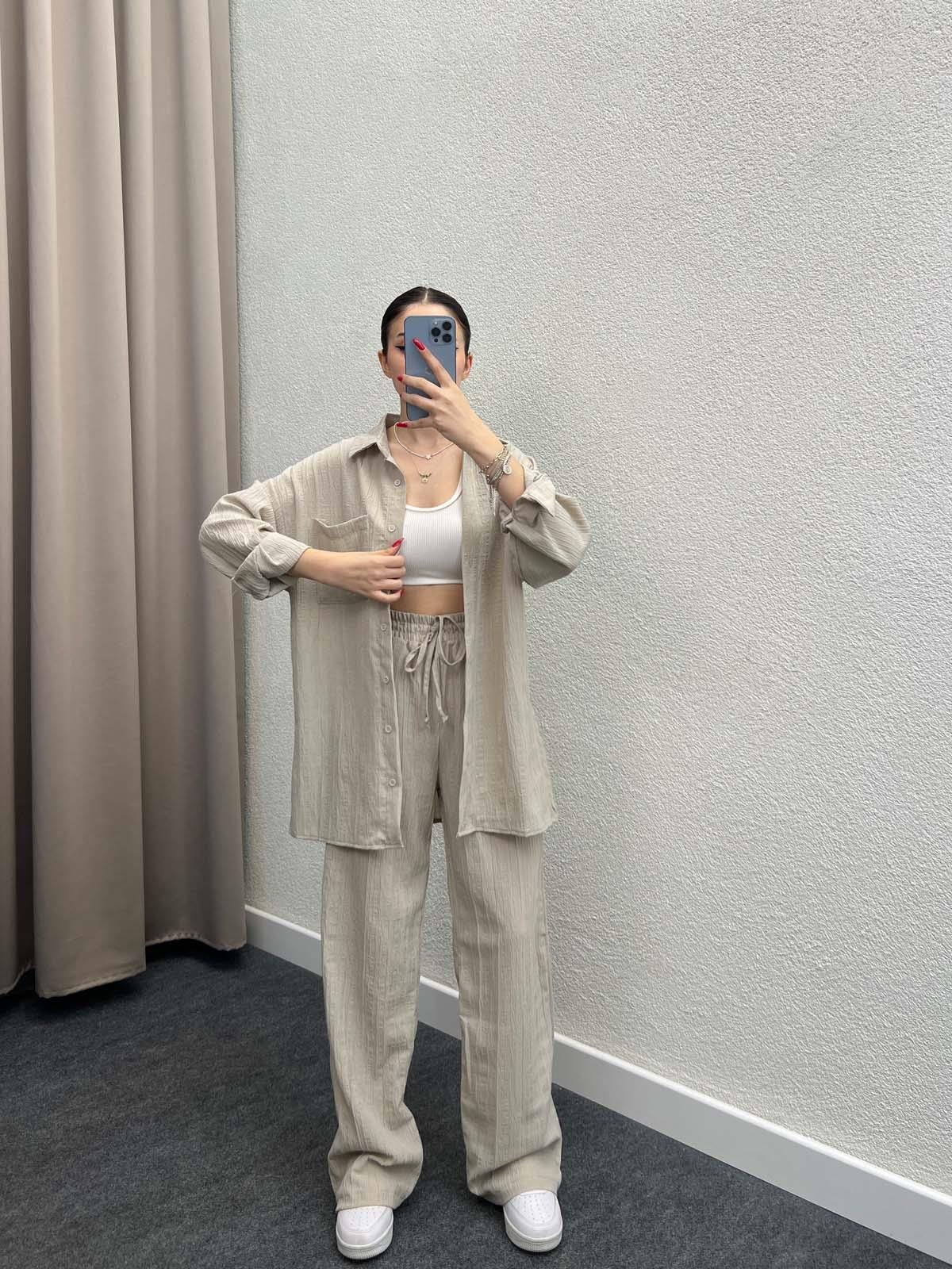 Sulky Keten Bej Gömlekli Takım