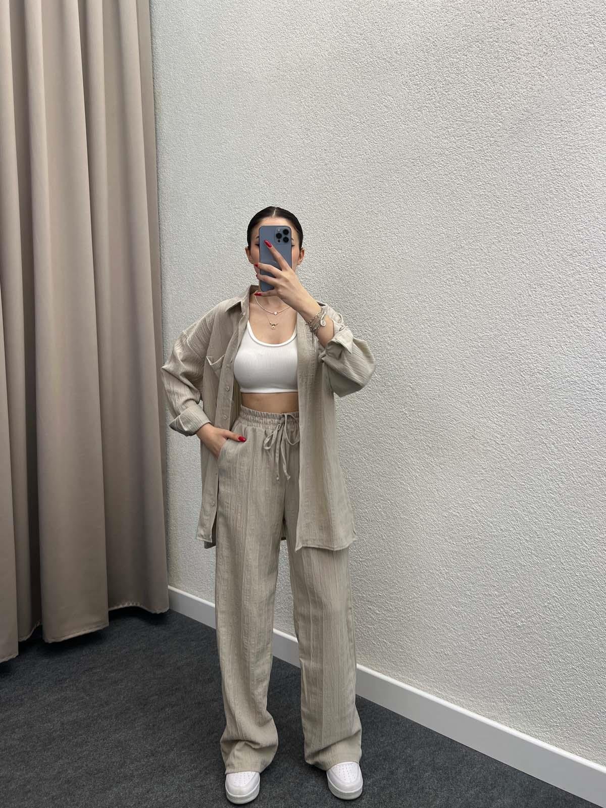 Sulky Keten Bej Gömlekli Takım