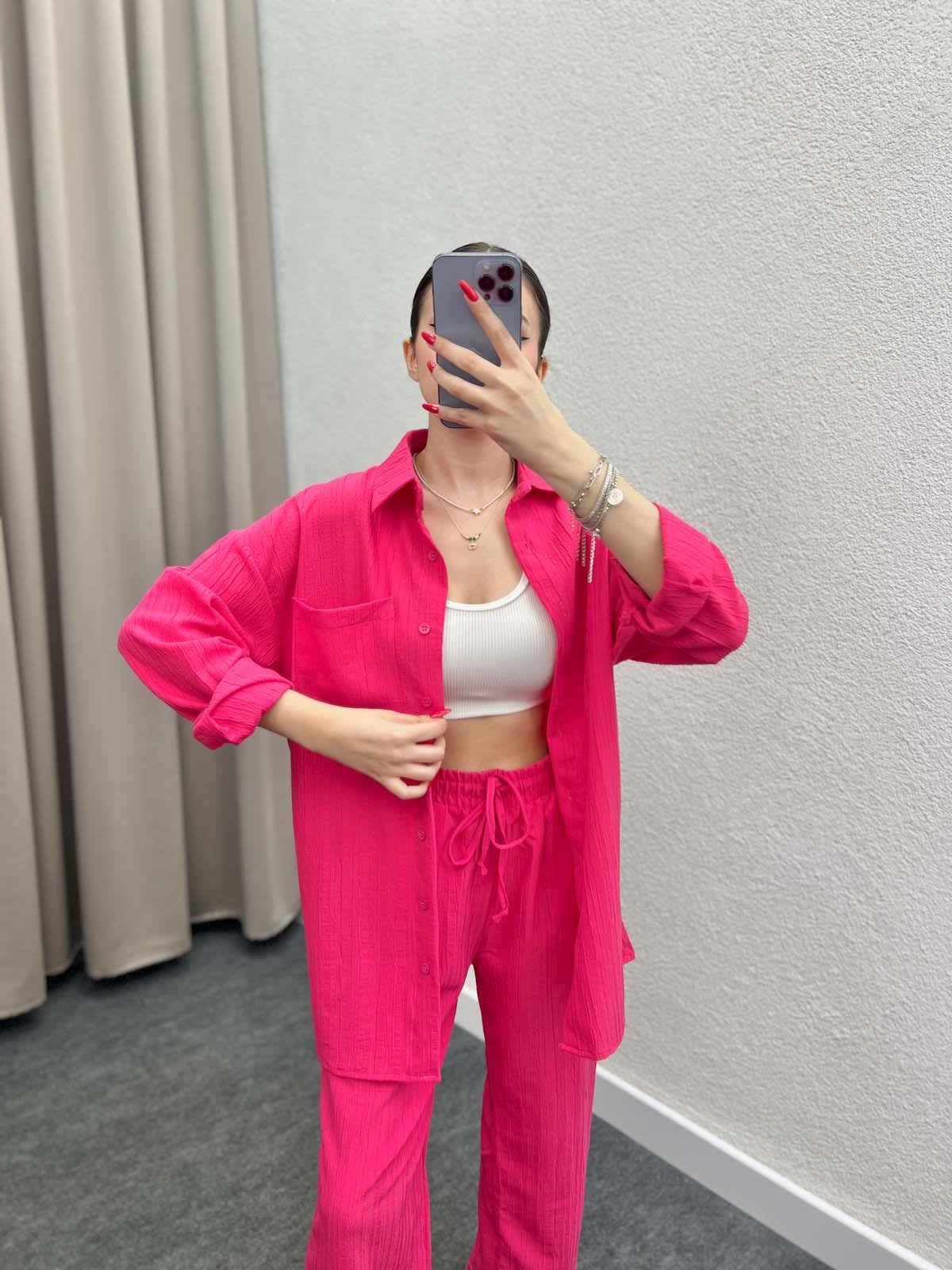 Sulky Keten Pembe Gömlekli Takım