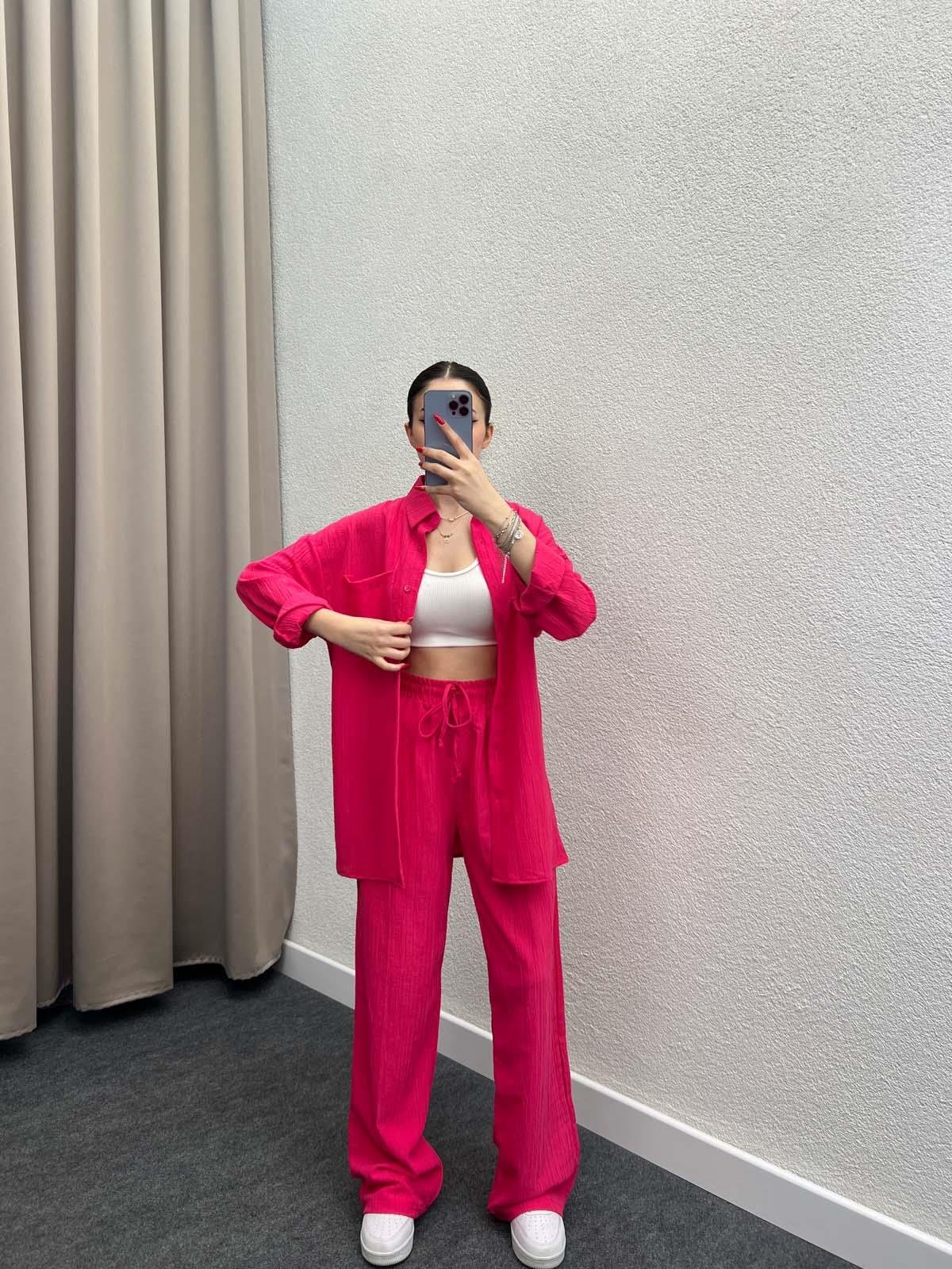 Sulky Keten Pembe Gömlekli Takım