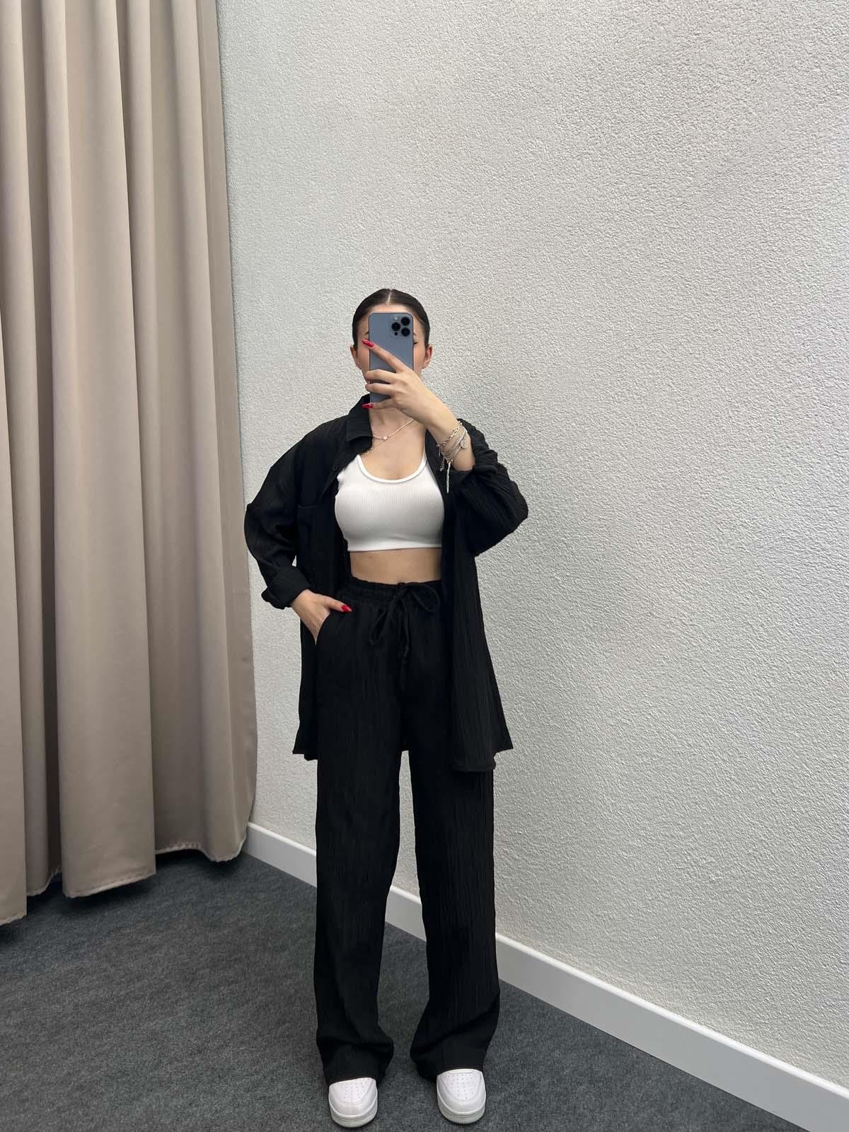 Sulky Keten Siyah Gömlekli Takım