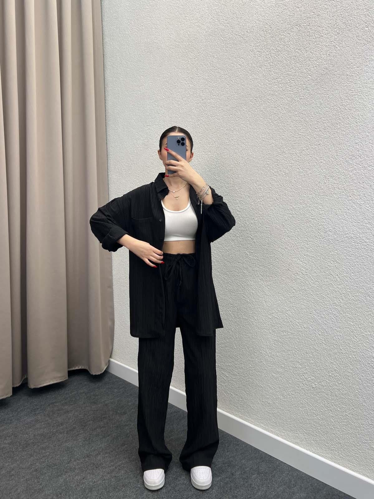 Sulky Keten Siyah Gömlekli Takım