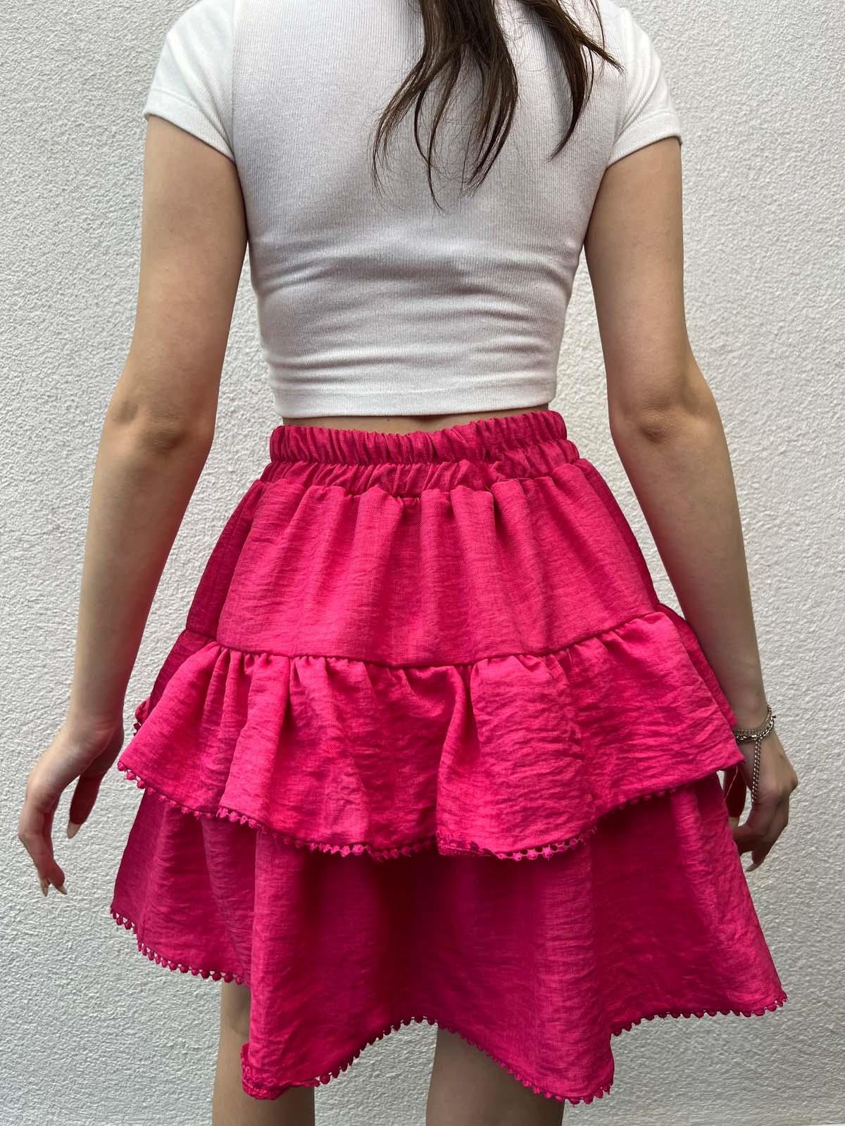 Summer Keten Fuşya Şort Etek