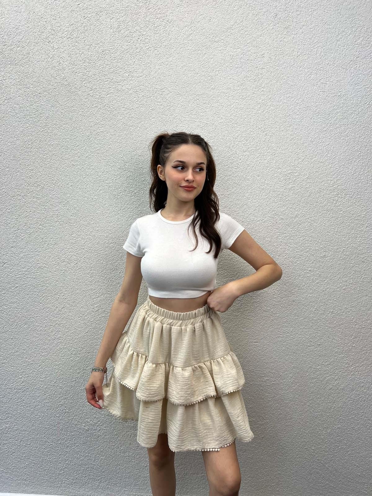 Summer Keten Krem Şort Etek