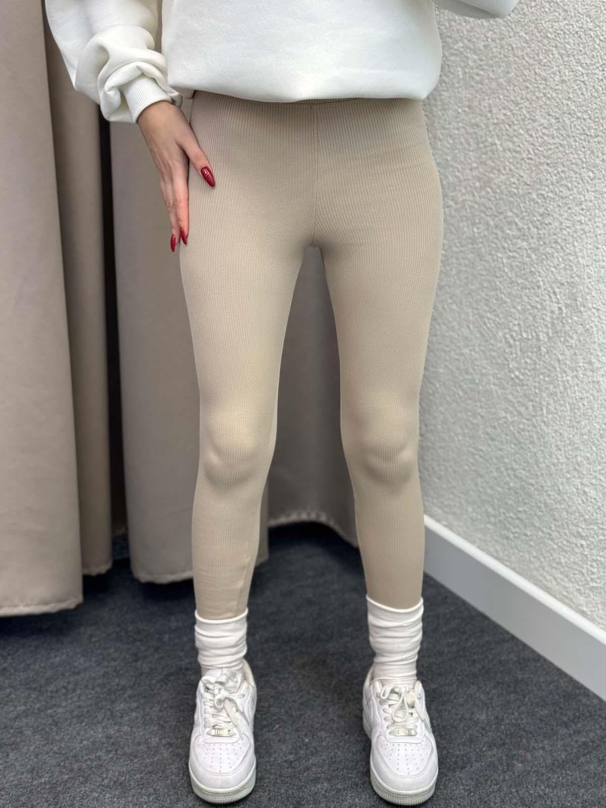 Süper Yüksek Bel Bej Fitilli Tayt