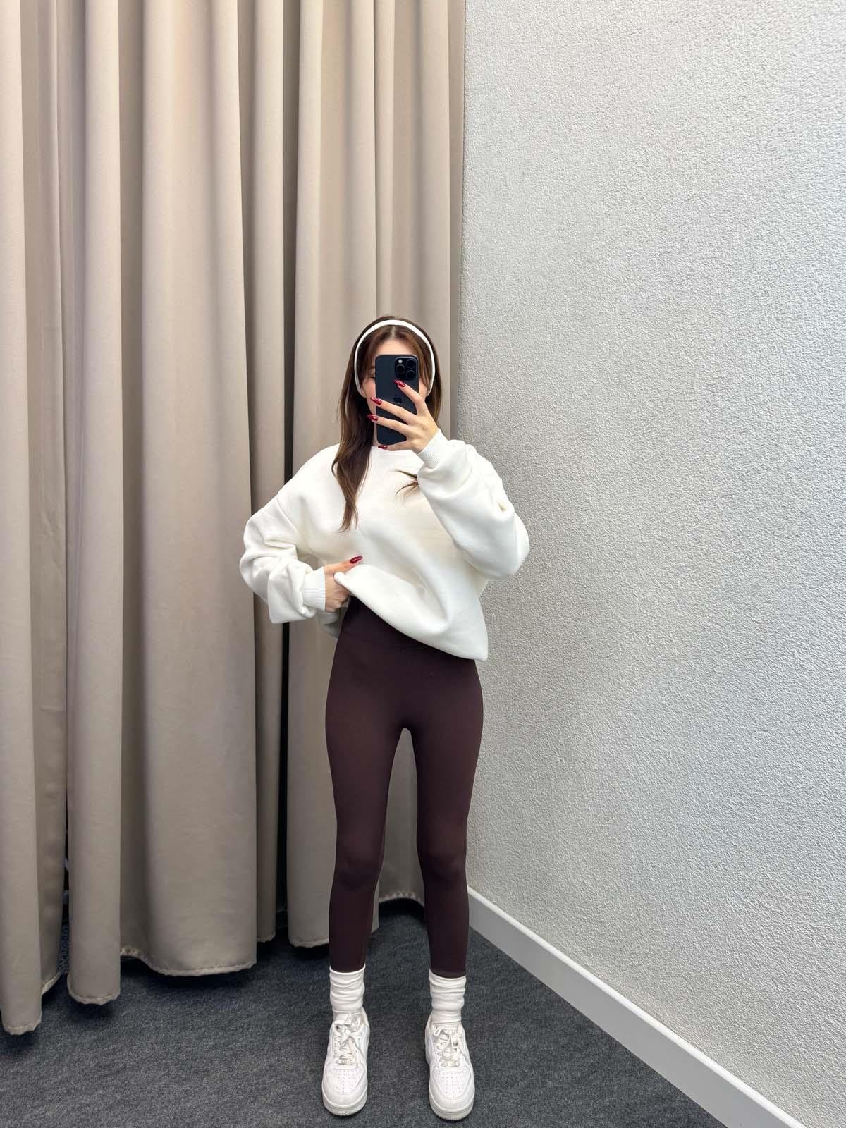 Süper Yüksek Bel Koyu Kahve Fitilli Tayt