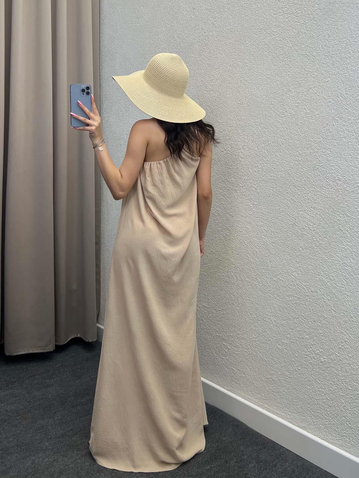 Tek Omuz Askılı Krem Aerobin Elbise