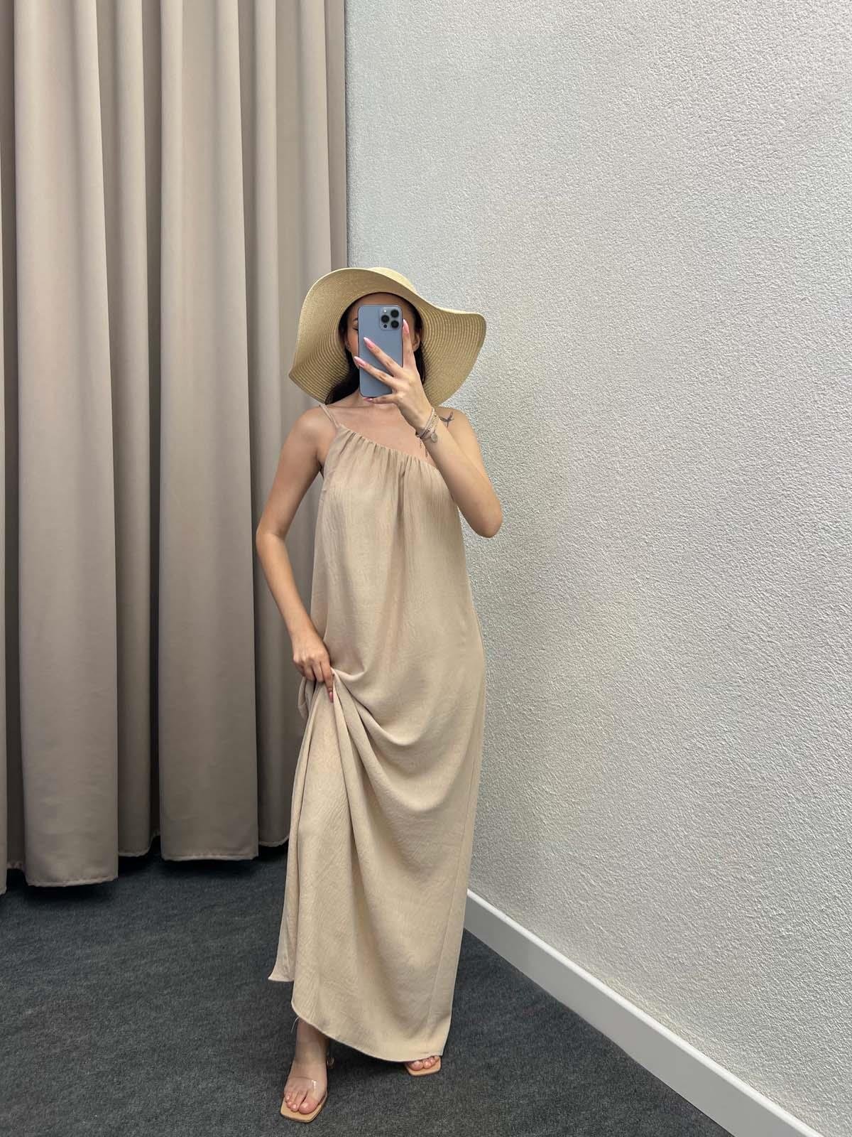 Tek Omuz Askılı Krem Aerobin Elbise