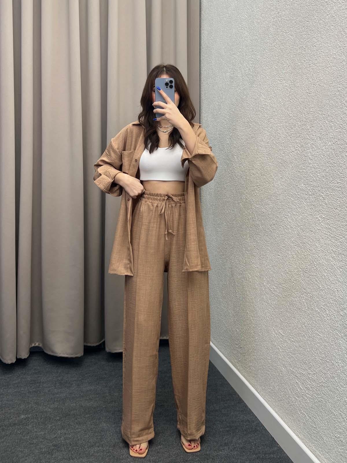 Think Keten Karamel Gömlekli Takım