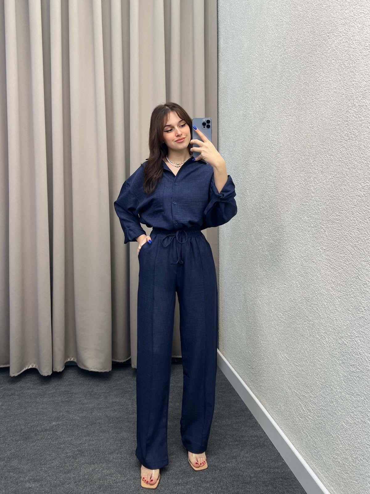 Think Keten Lacivert Gömlekli Takım