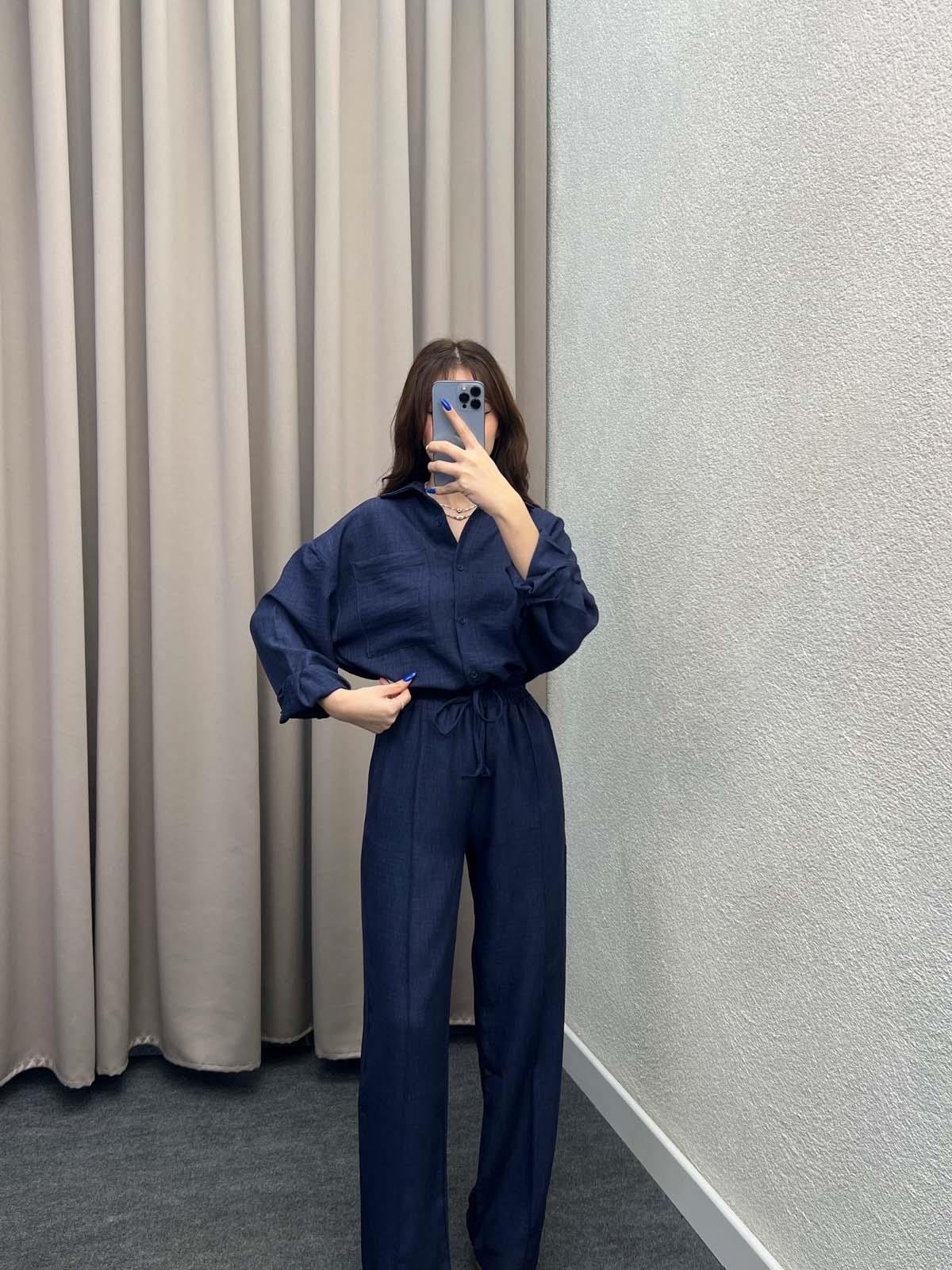 Think Keten Lacivert Gömlekli Takım