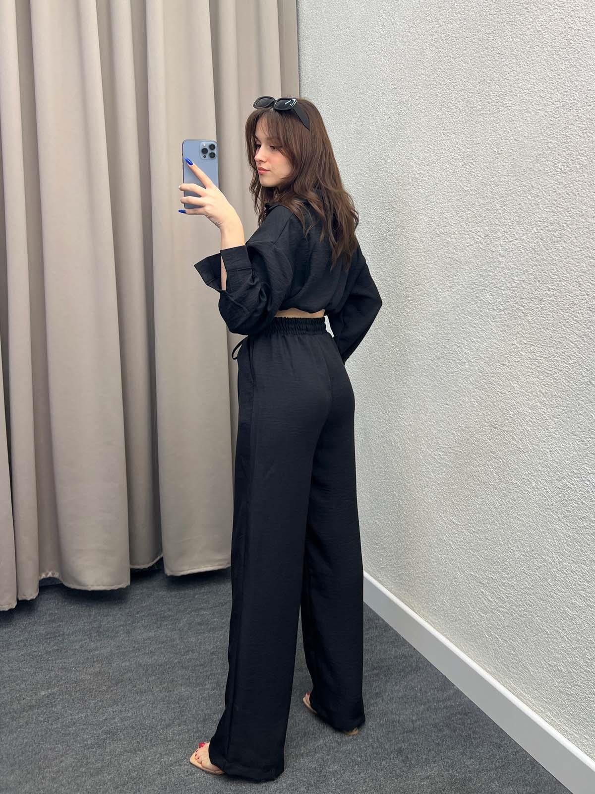 Think Keten Siyah Gömlekli Takım