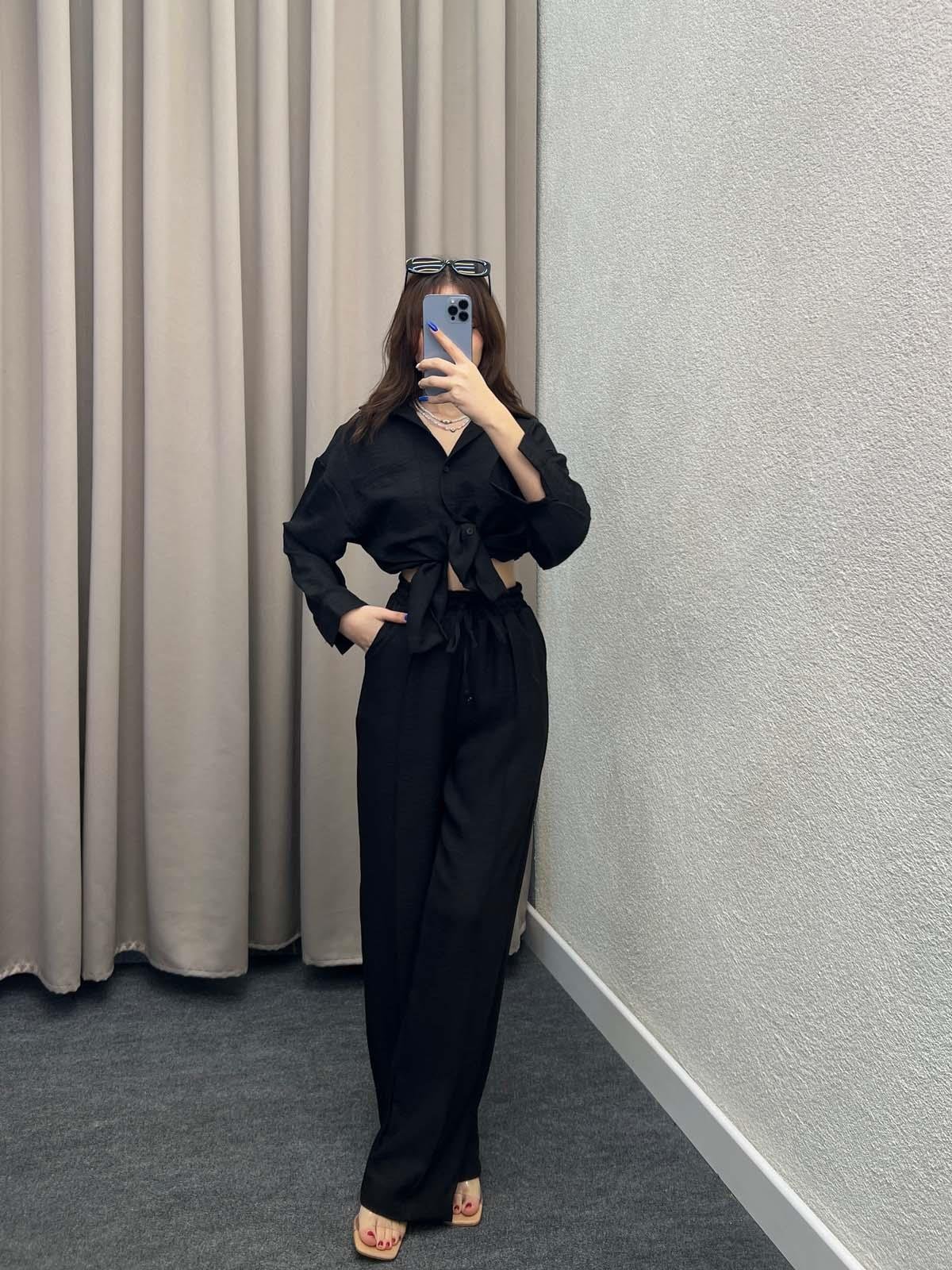 Think Keten Siyah Gömlekli Takım