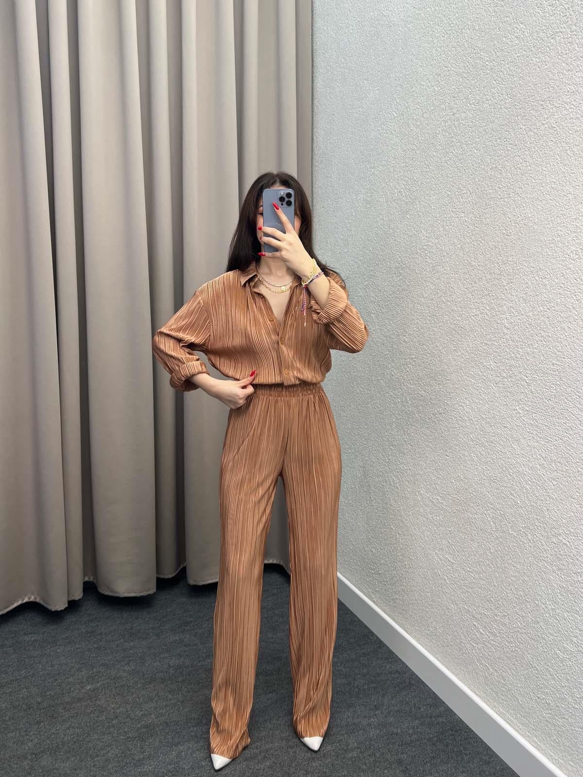 Tifanny Kahve Pliseli Takım