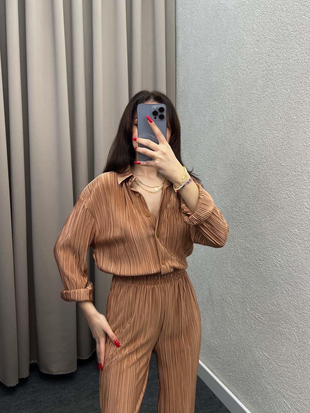 Tifanny Kahve Pliseli Takım