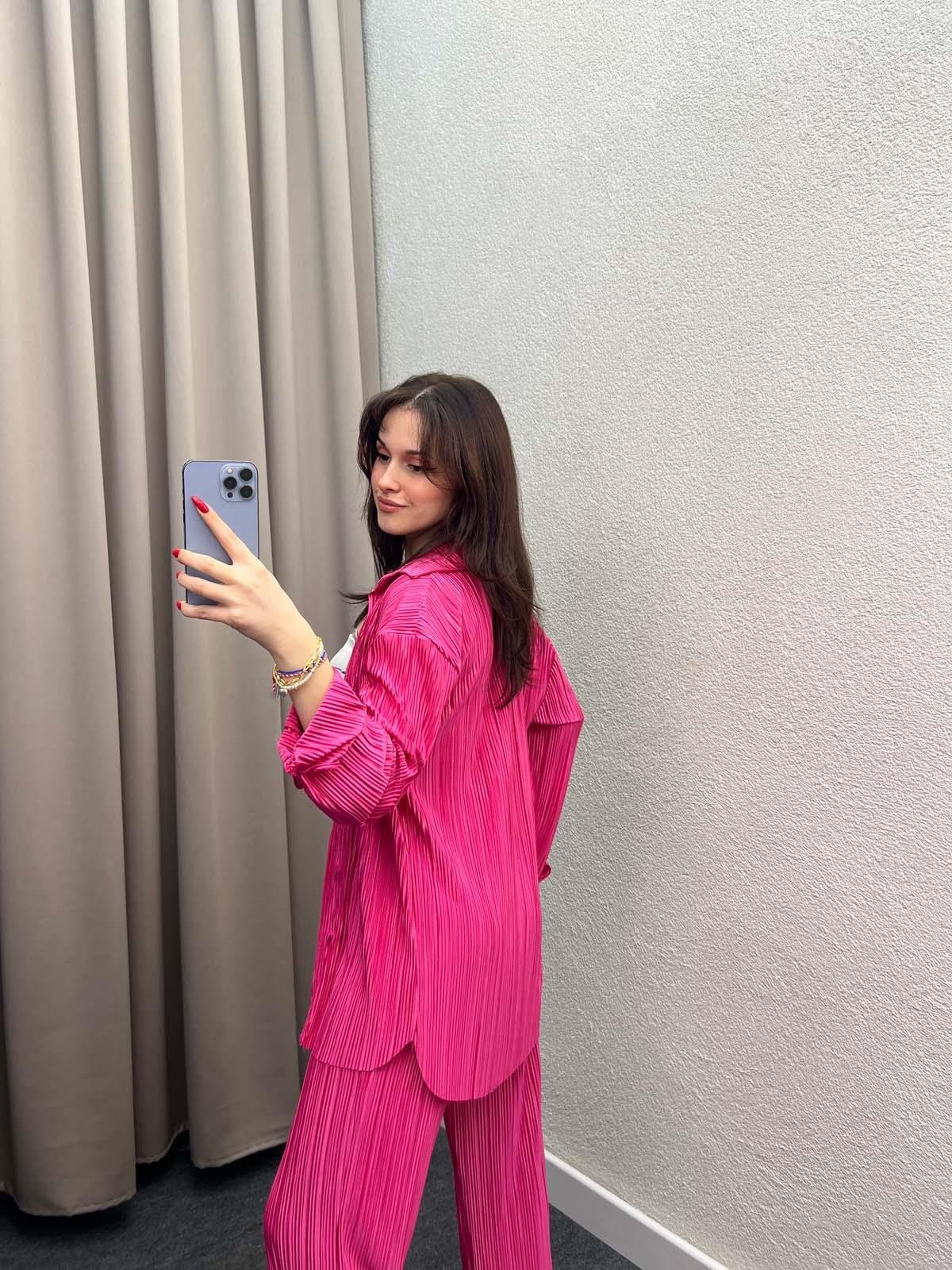 Tifanny Pembe Pliseli Takım