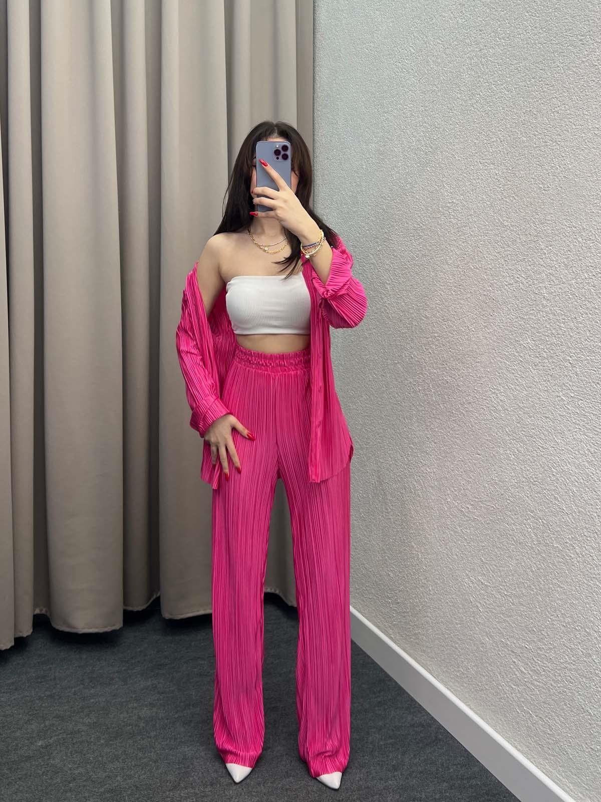 Tifanny Pembe Pliseli Takım