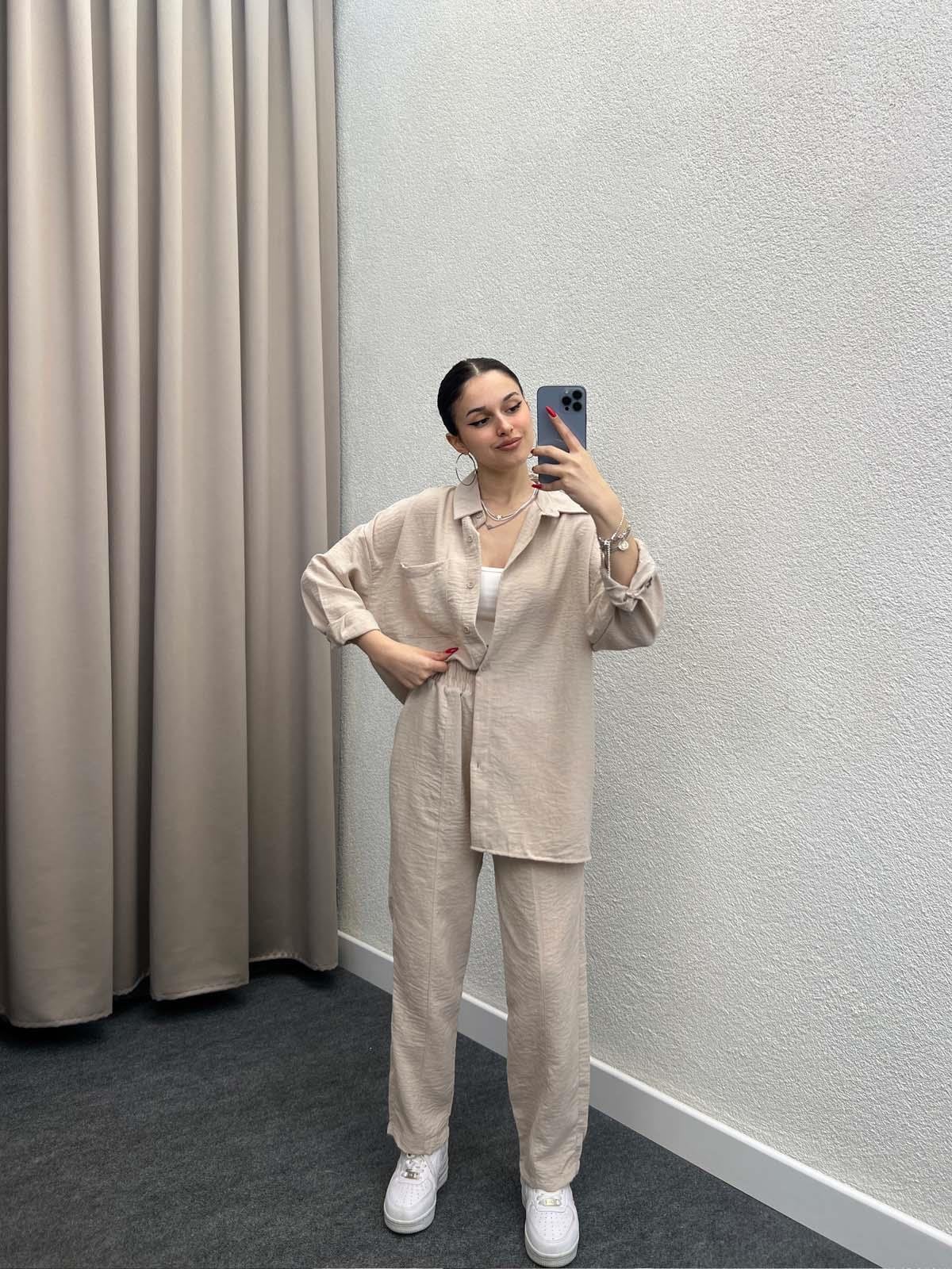 Torino Keten Bej Gömlekli Takım