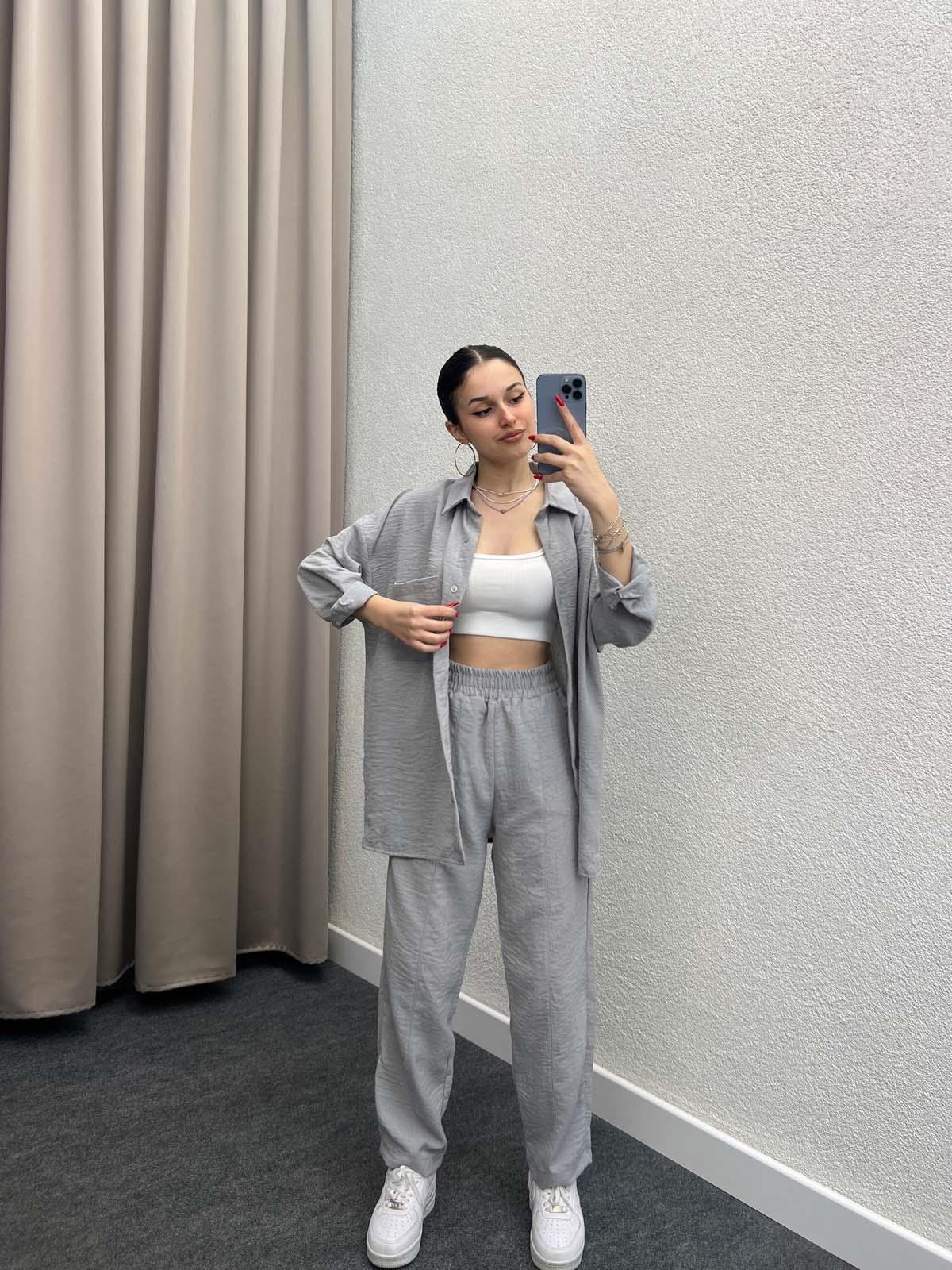 Torino Keten Gri Gömlekli Takım