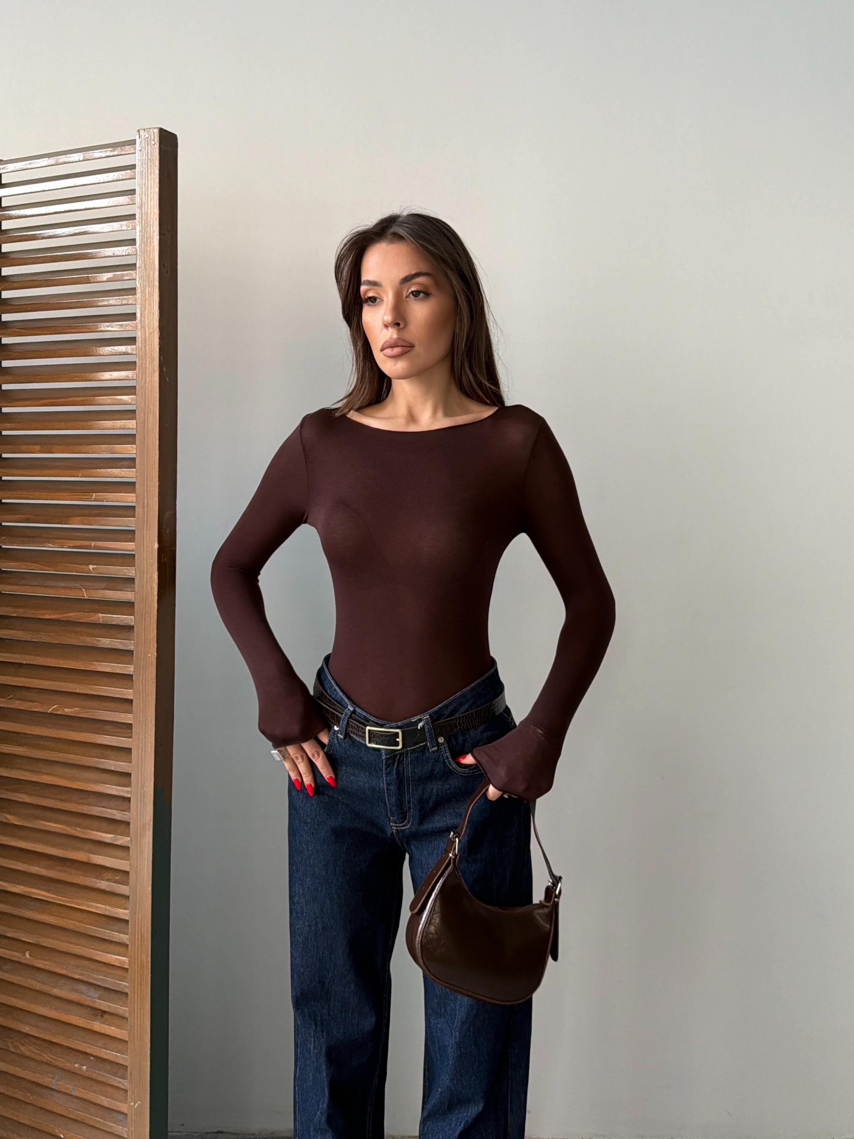 TRANSPARAN KAYIK YAKA BLUZ KAHVE