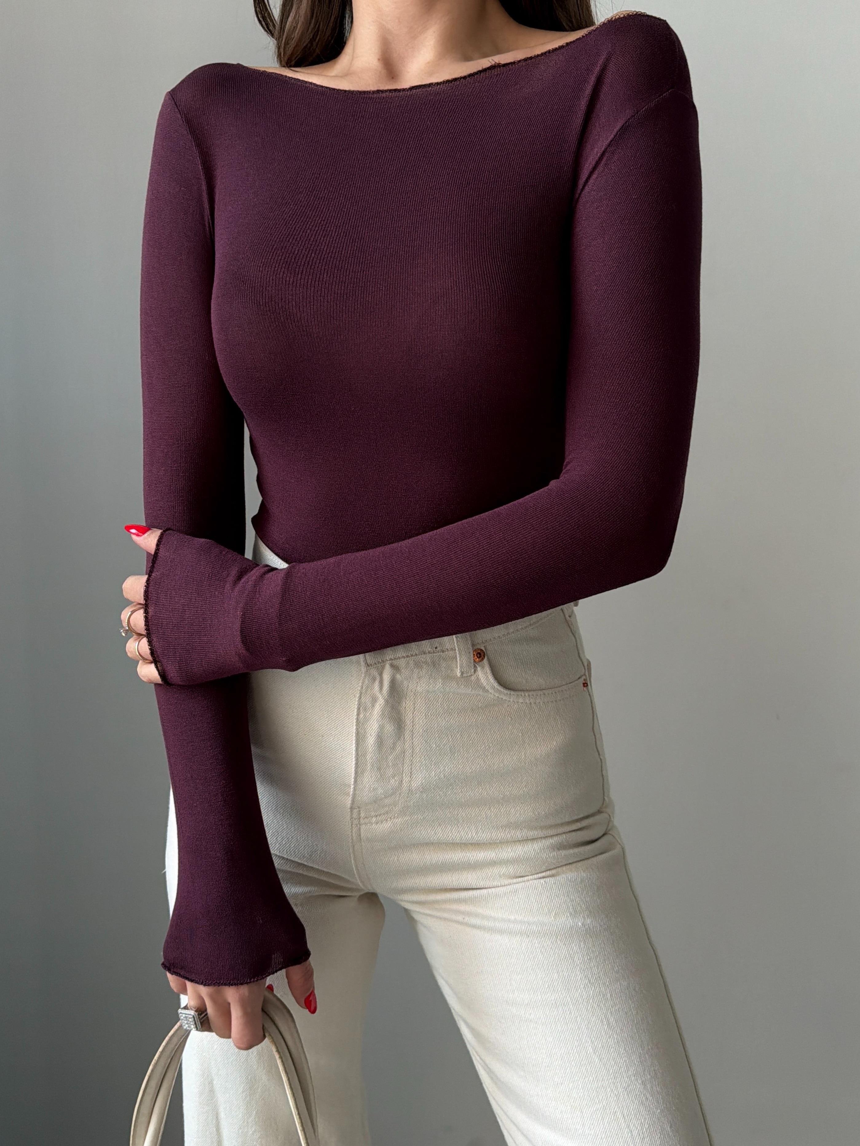 TRASPARAN KAYIK YAKA BLUZ BORDO