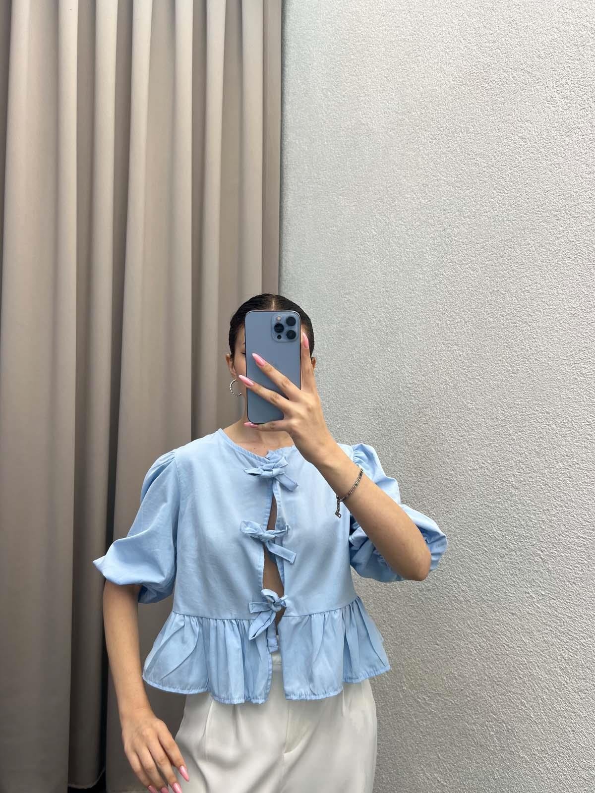 Voleta Önü Bağlamalı Bebe Mavi Bluz