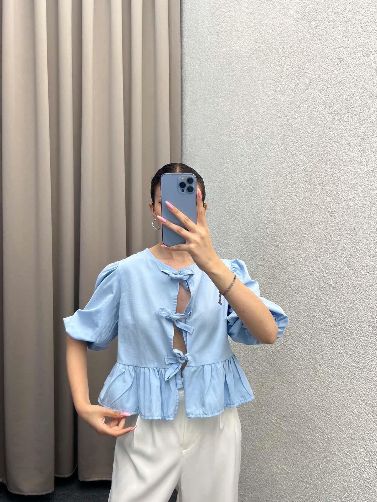 Voleta Önü Bağlamalı Bebe Mavi Bluz