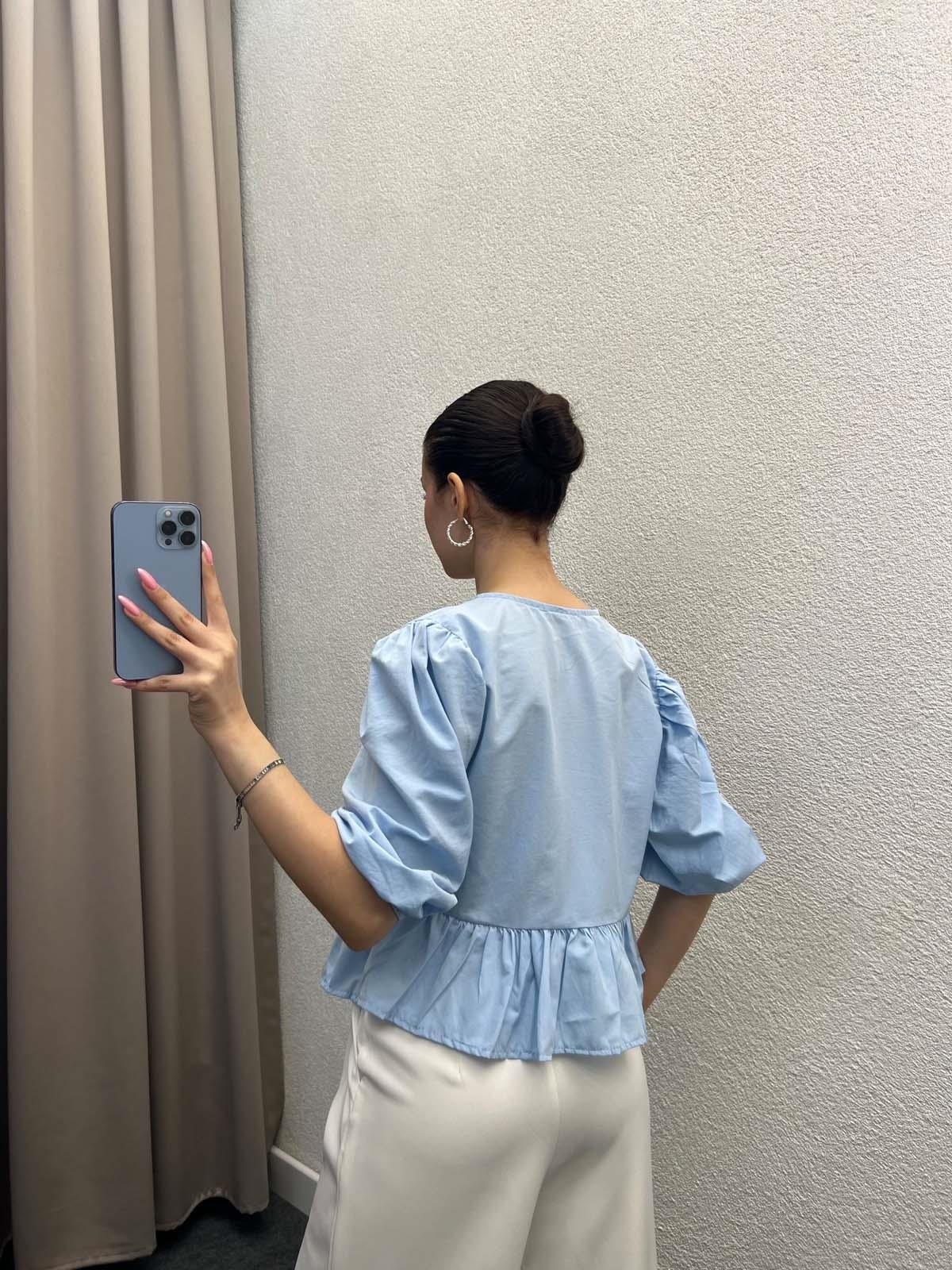 Voleta Önü Bağlamalı Bebe Mavi Bluz