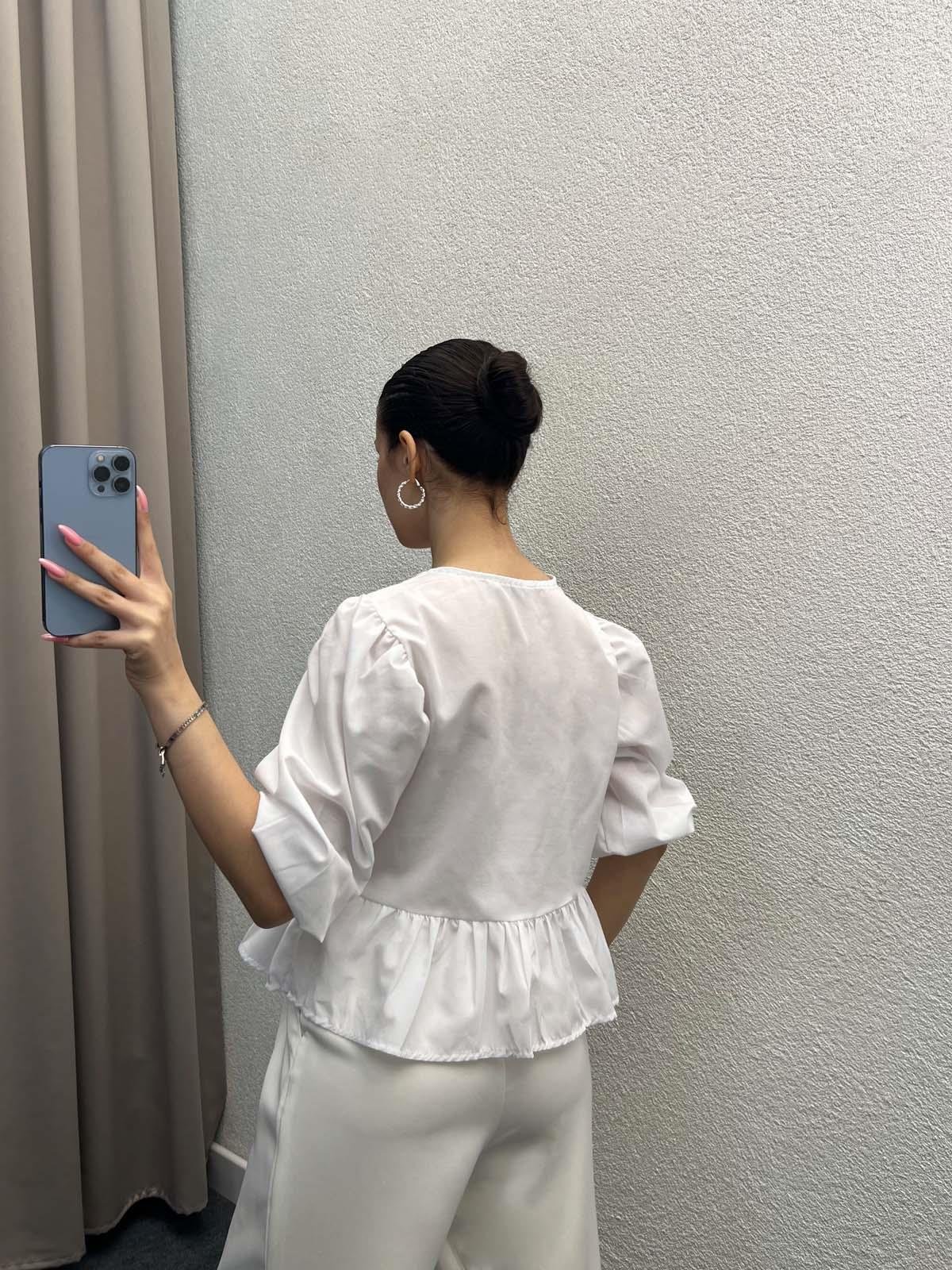 Voleta Önü Bağlamalı Beyaz Bluz