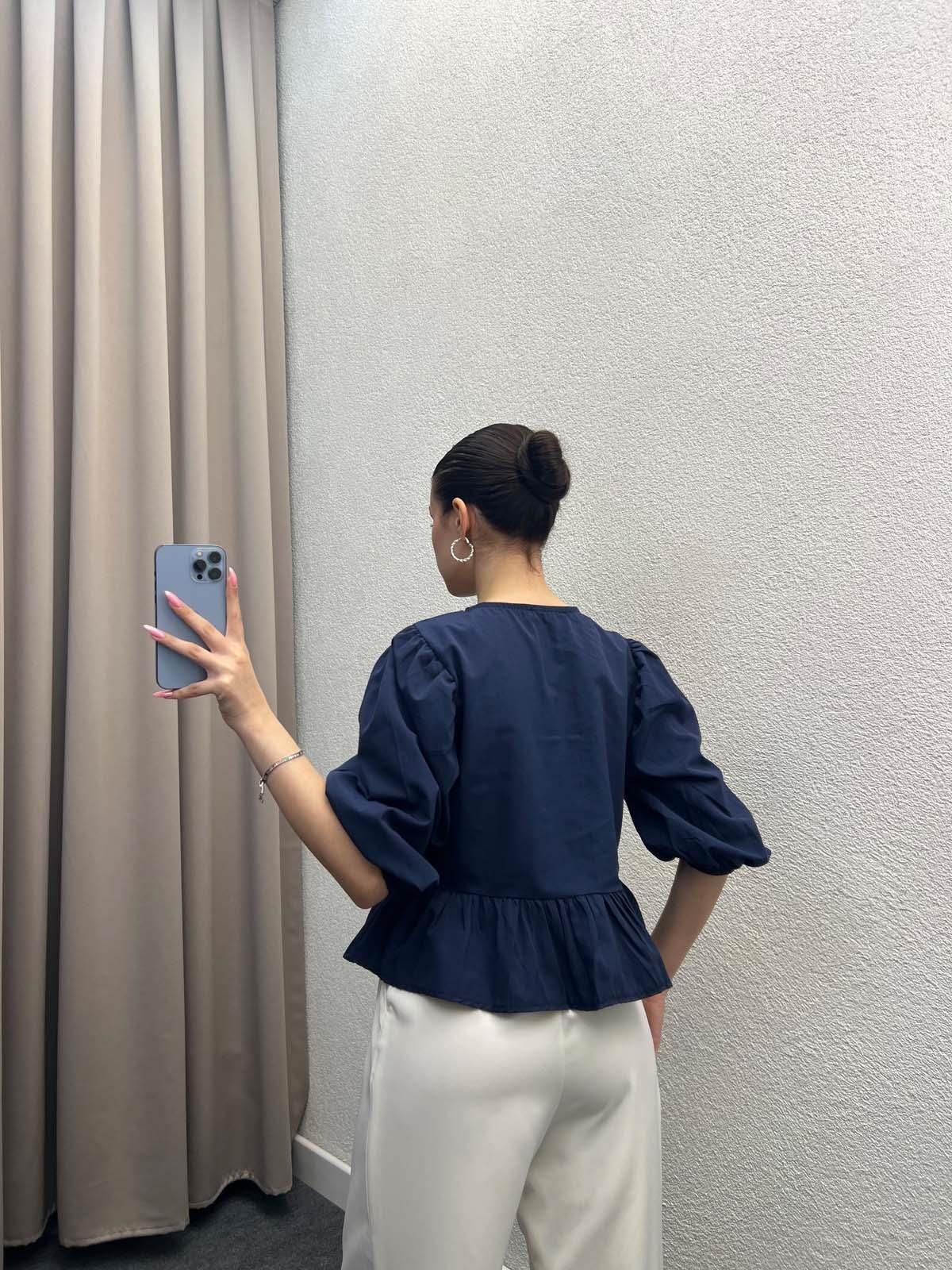 Voleta Önü Bağlamalı Lacivert Bluz