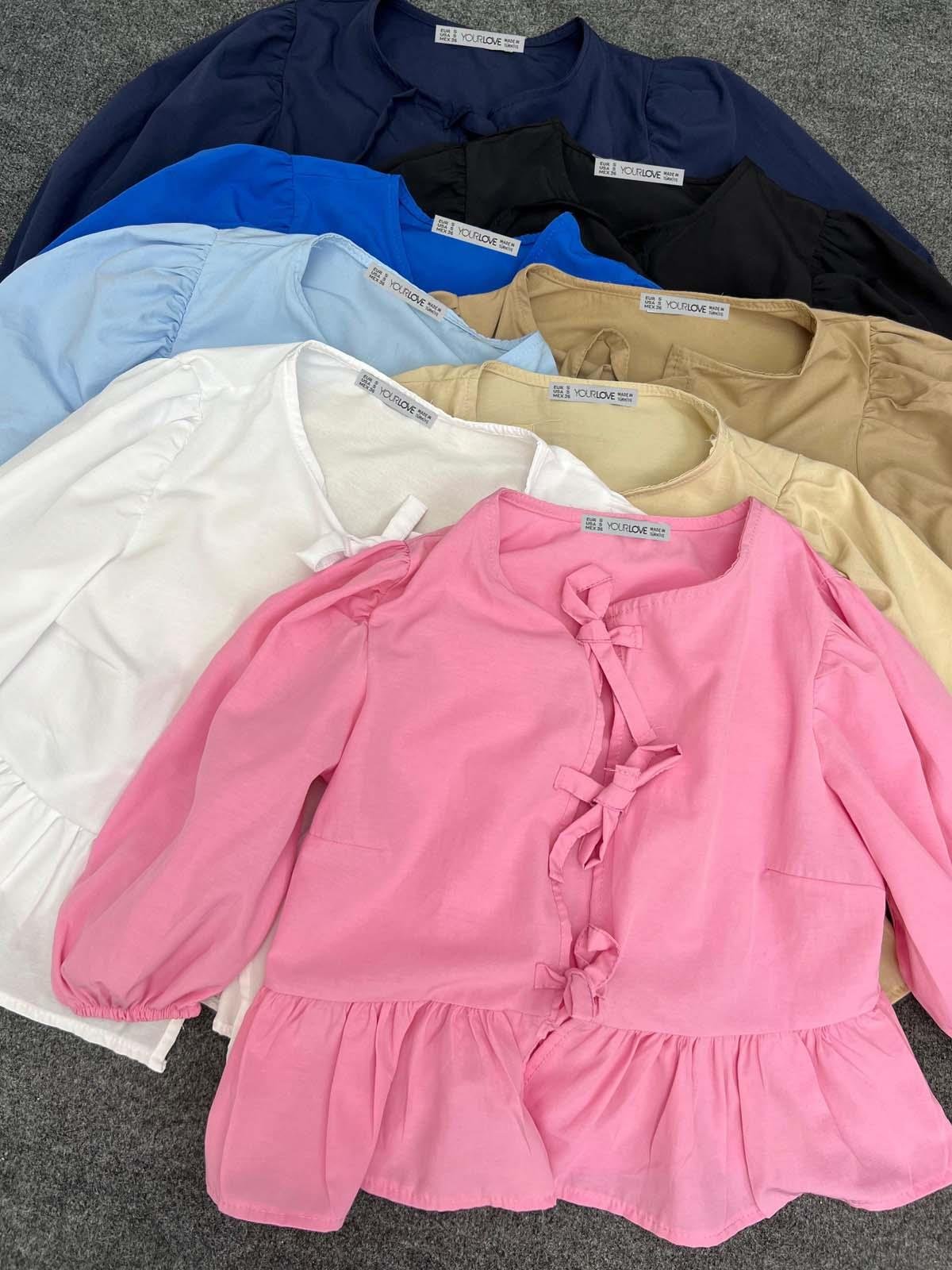 Voleta Önü Bağlamalı Pembe Bluz