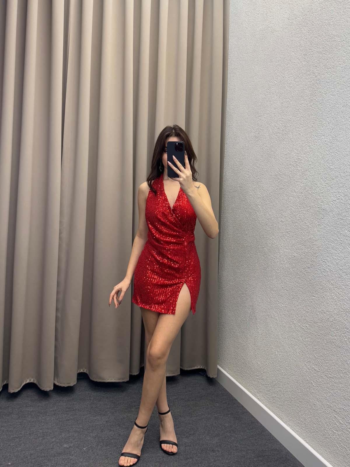 Vynix Kırmızı Payet Elbise