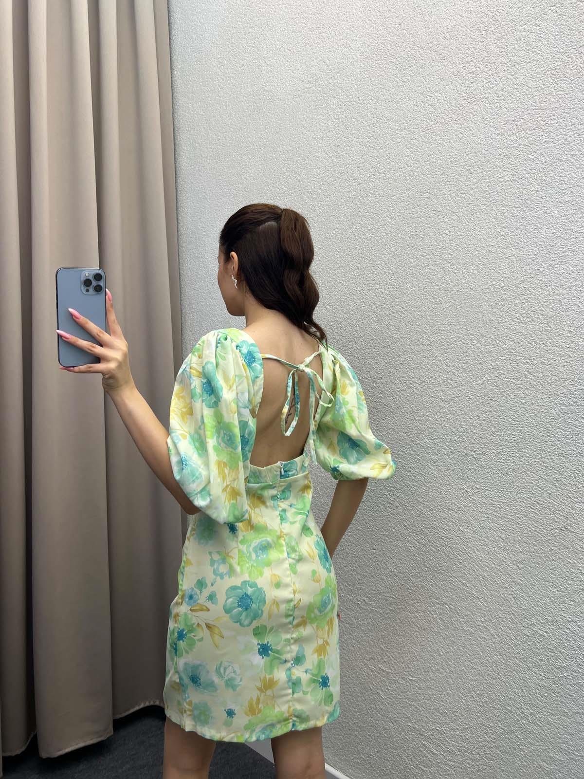 Webbed Yeşil Çiçekli Elbise