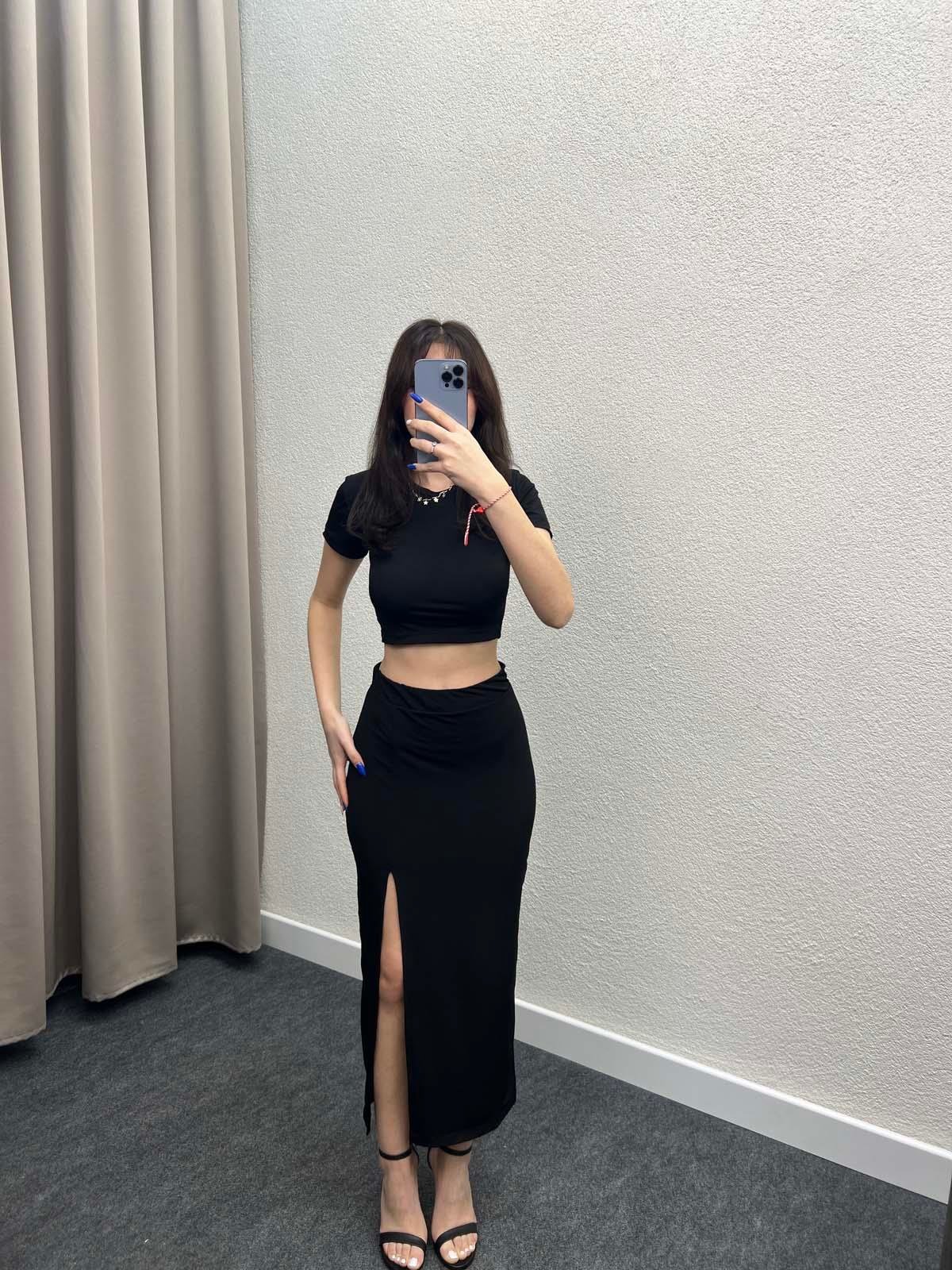 West Siyah Yırtmaç Etekli İkili Takım