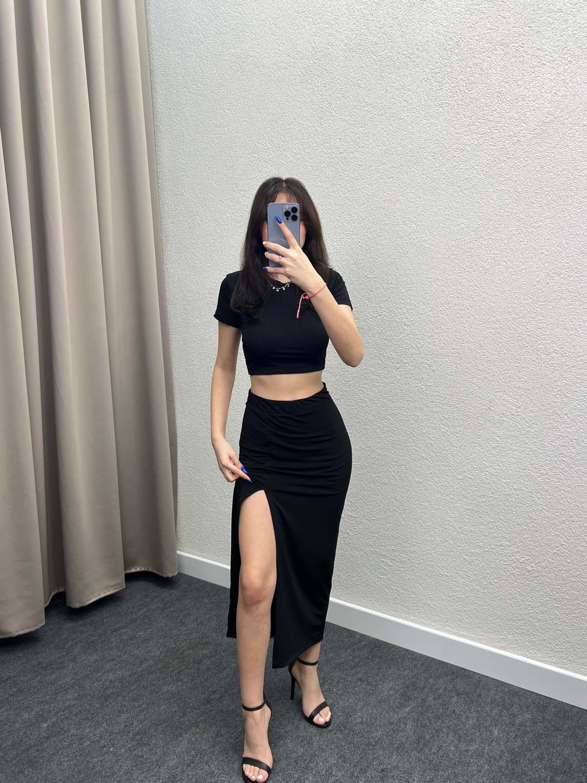 West Siyah Yırtmaç Etekli İkili Takım