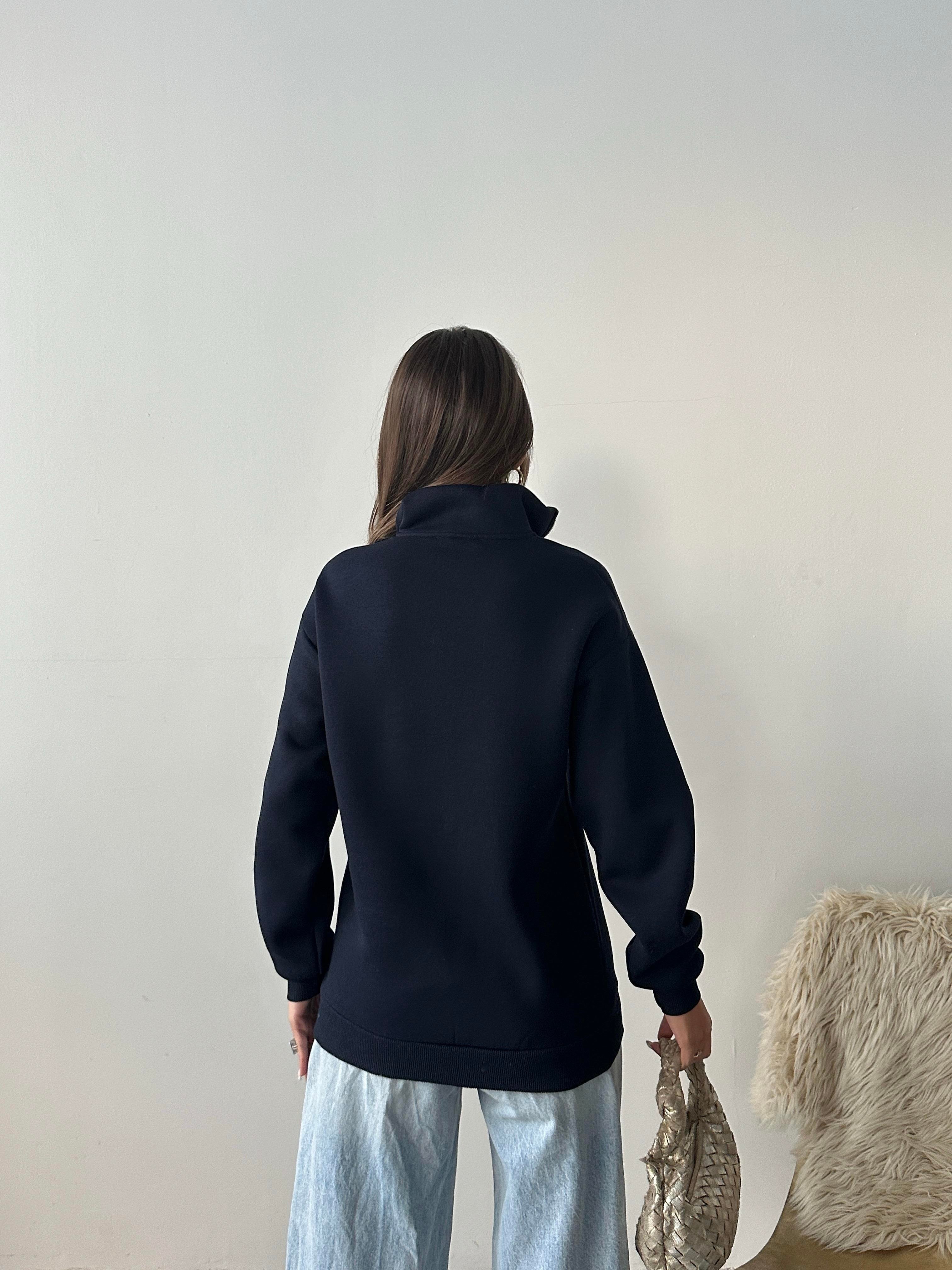 Yarım Fermuarlı New York Lacivert Sweatshirt