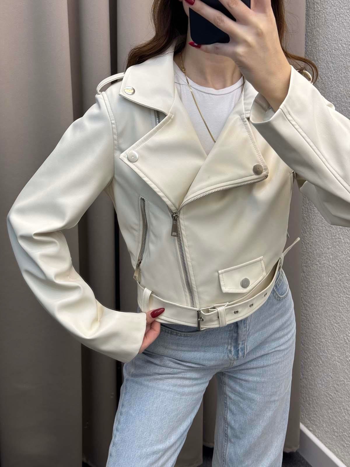 Zra Muadil Beyaz Deri Ceket