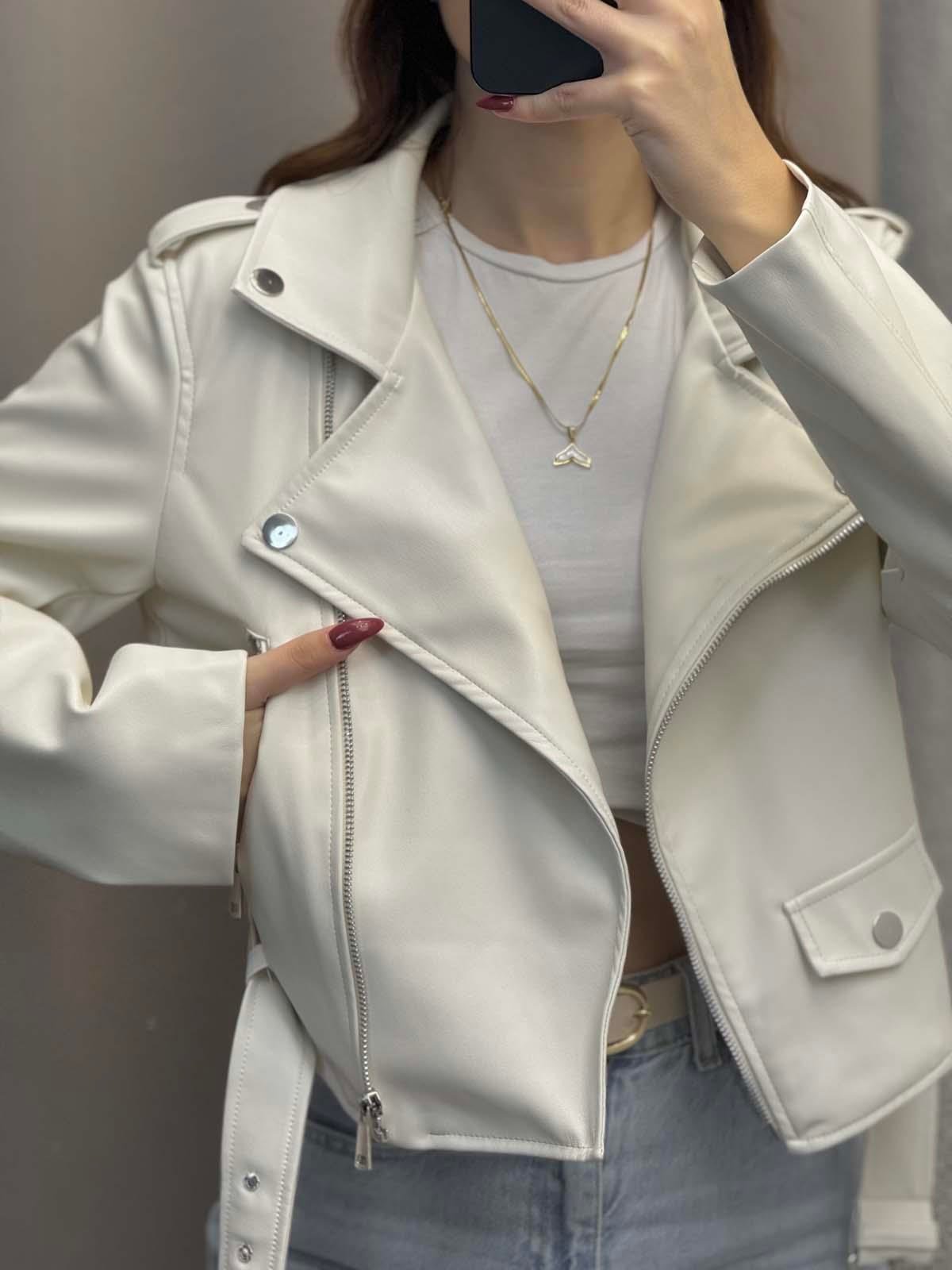 Zra Muadil Beyaz Deri Ceket