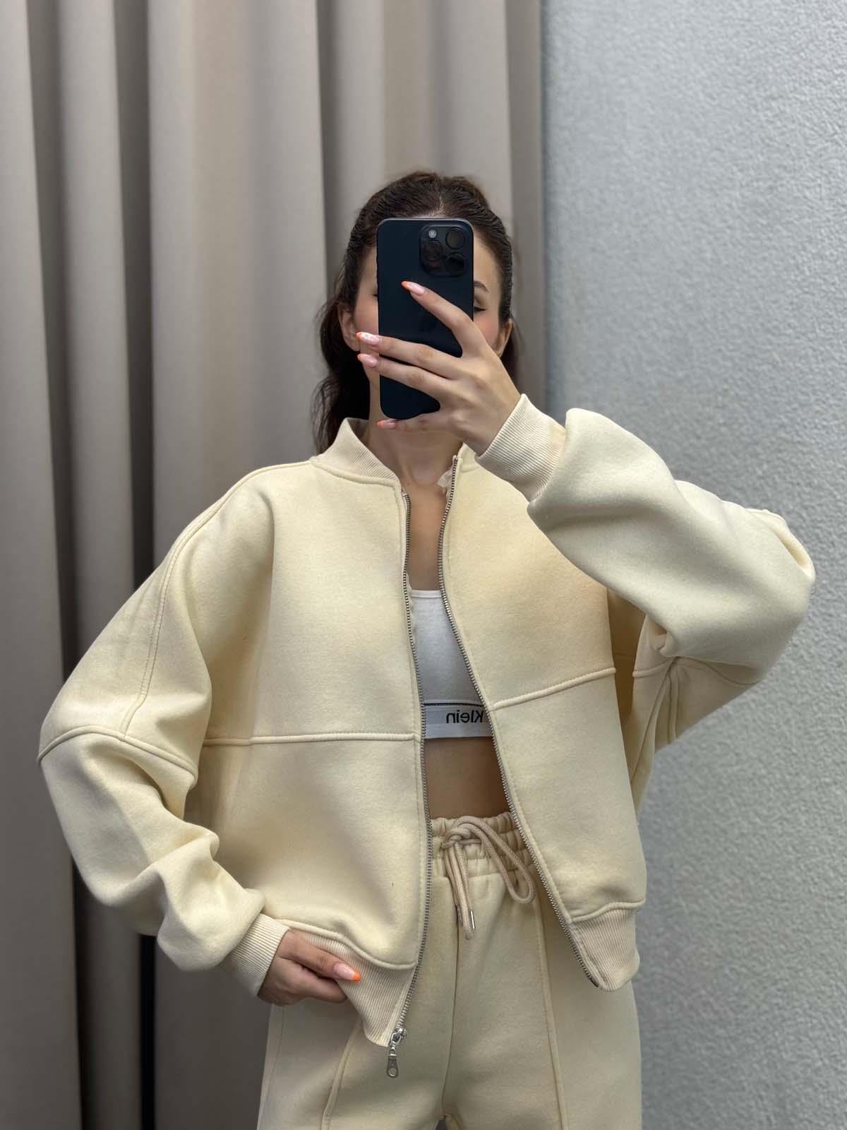 Zumba Üç İplik Şardonlu Bej Eşofman Takımı