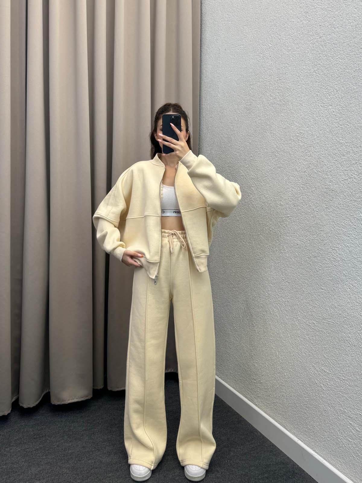 Zumba Üç İplik Şardonlu Bej Eşofman Takımı