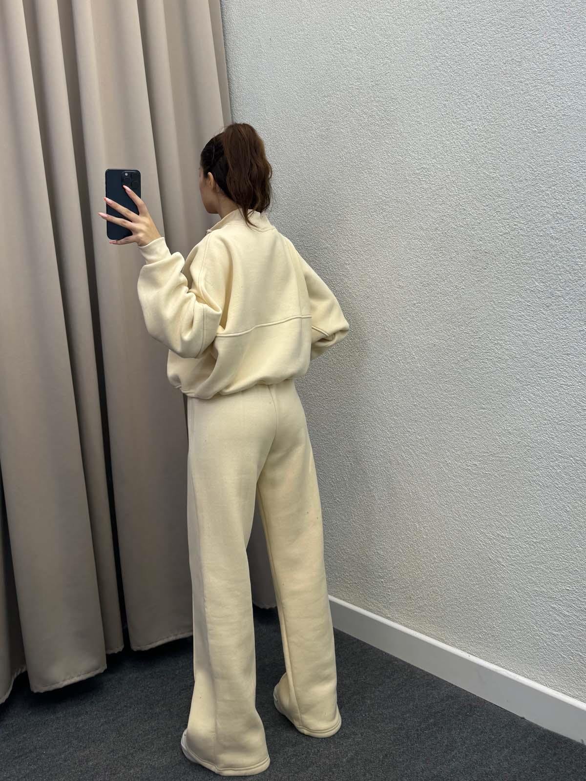 Zumba Üç İplik Şardonlu Bej Eşofman Takımı