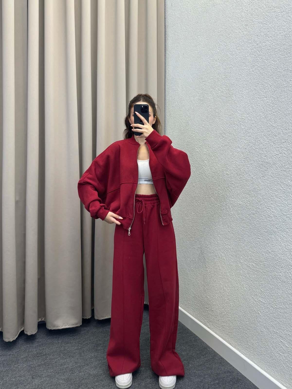 Zumba Üç İplik Şardonlu Bordo Eşofman Takımı