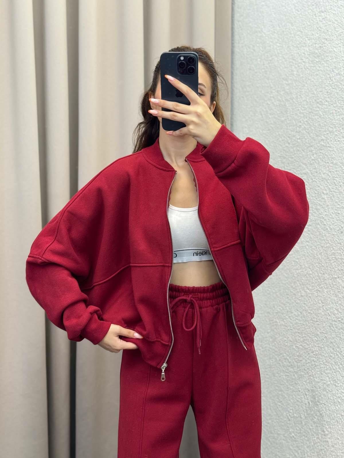 Zumba Üç İplik Şardonlu Bordo Eşofman Takımı