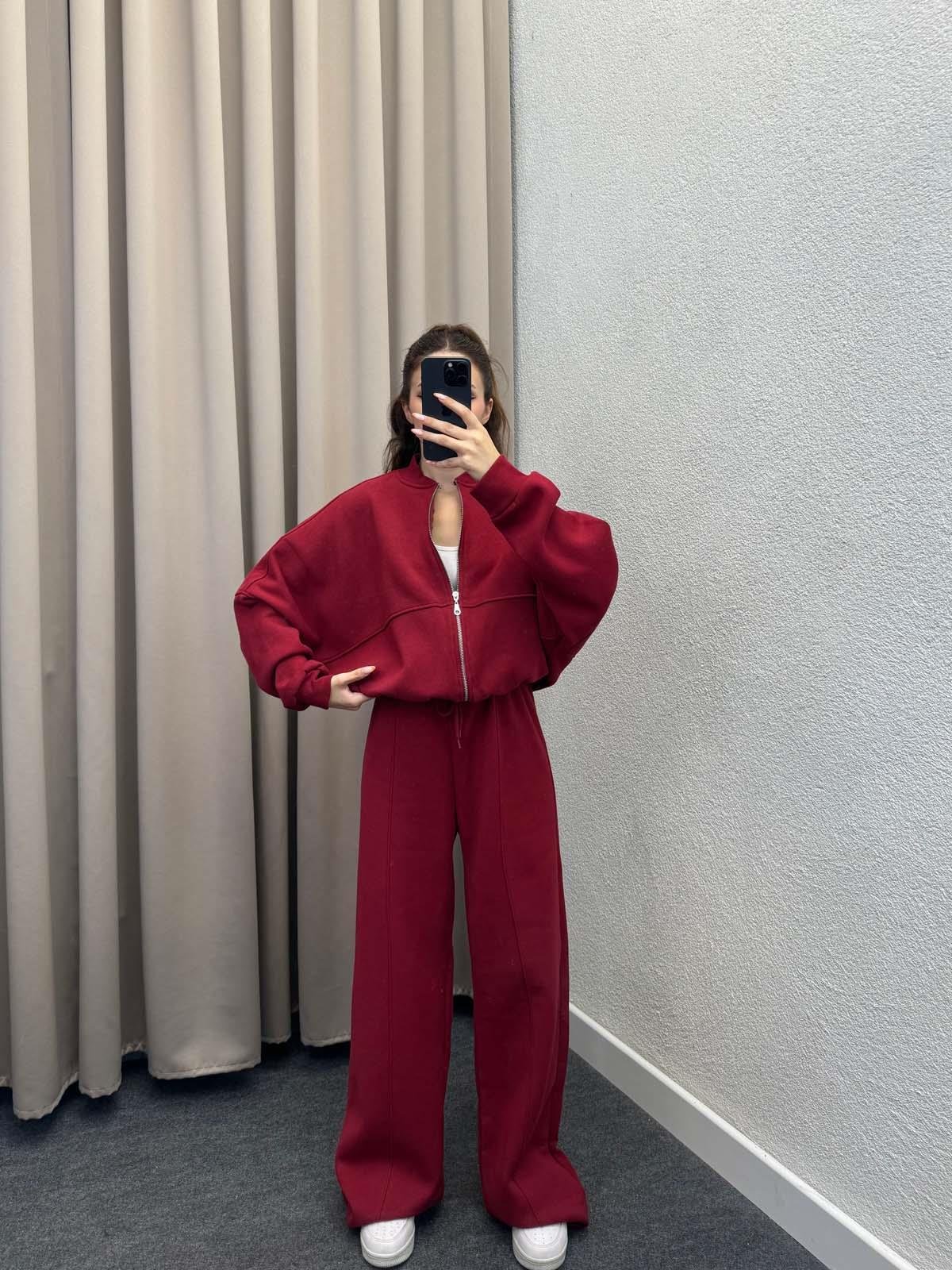 Zumba Üç İplik Şardonlu Bordo Eşofman Takımı