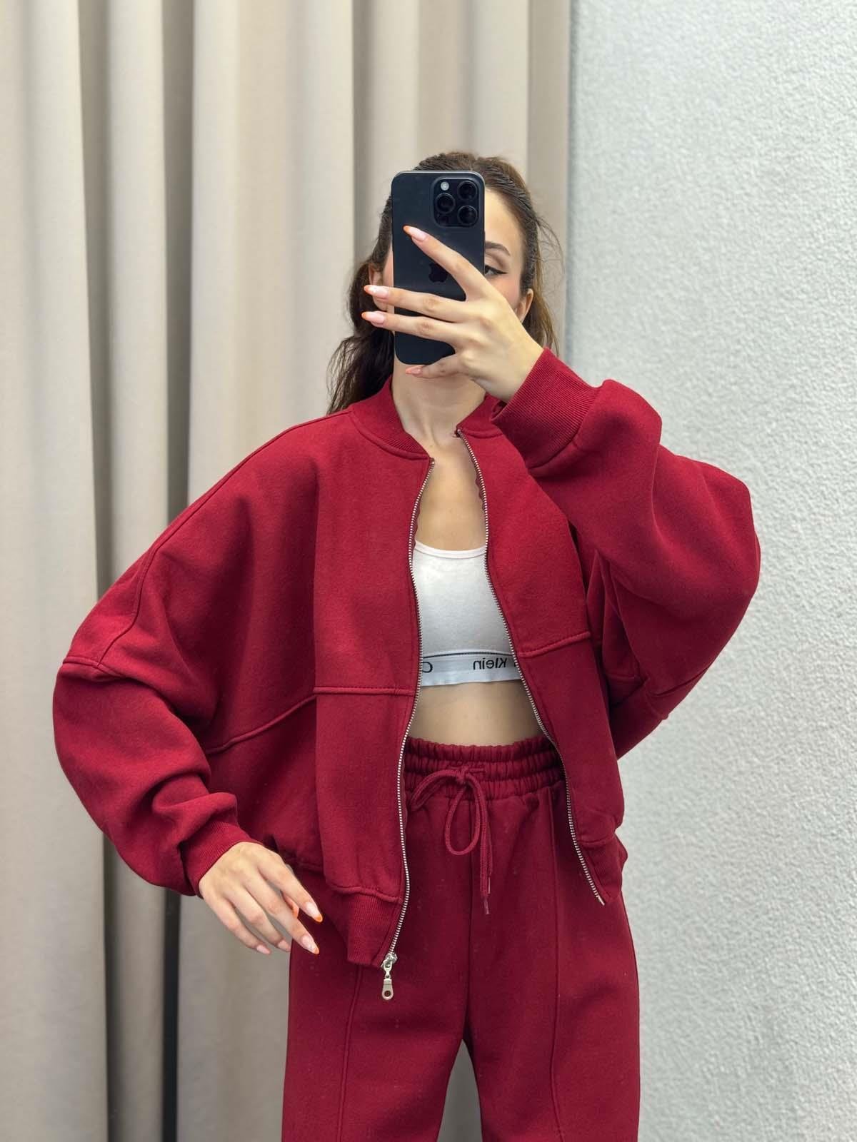 Zumba Üç İplik Şardonlu Bordo Eşofman Takımı